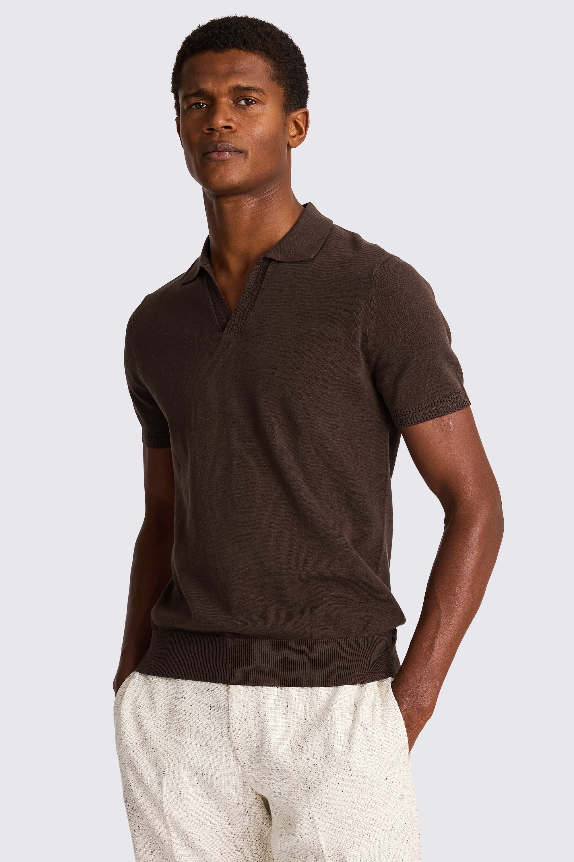 Brown Herringbone Trim Skipper Polo