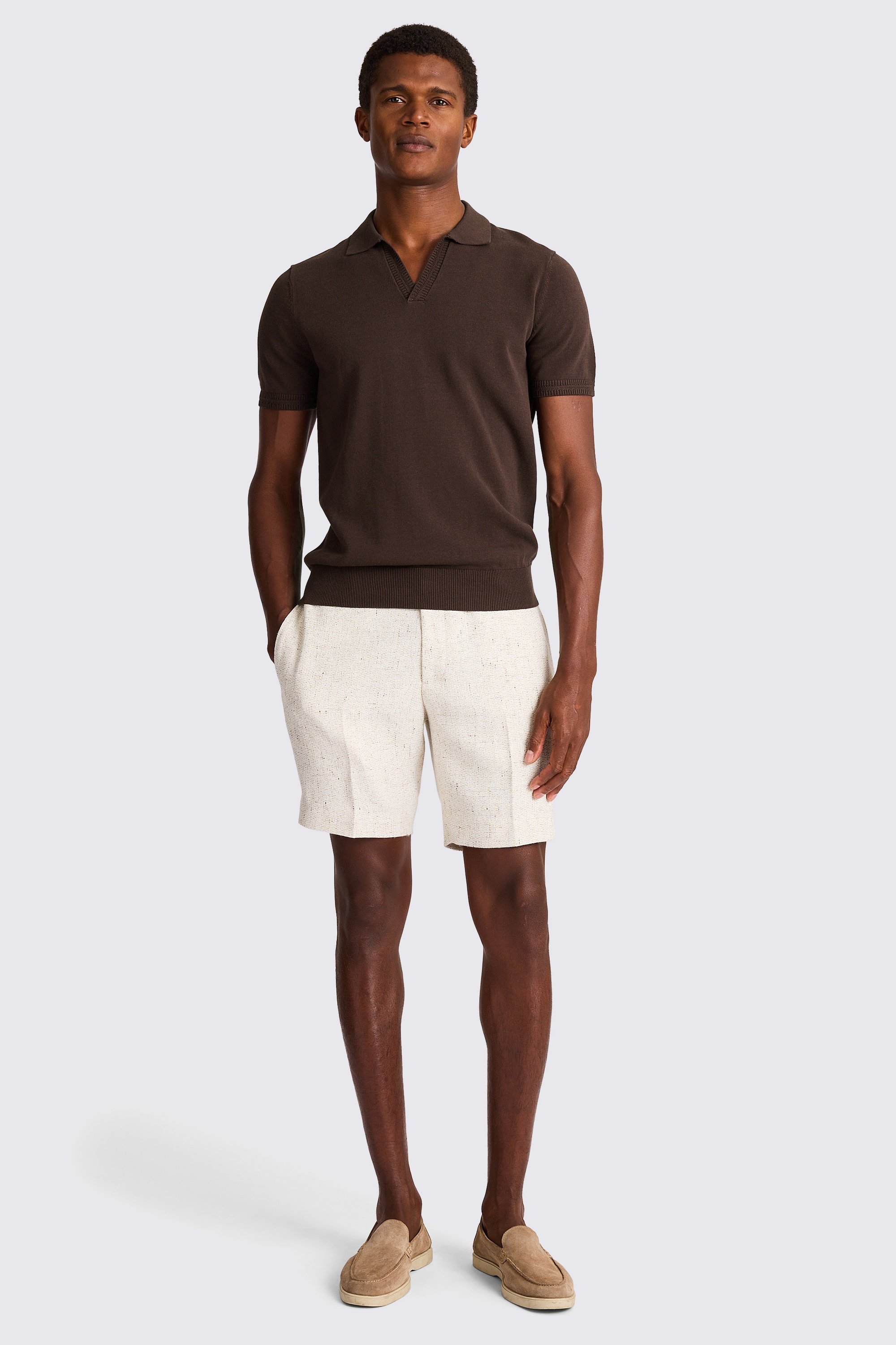 Brown Herringbone Trim Skipper Polo