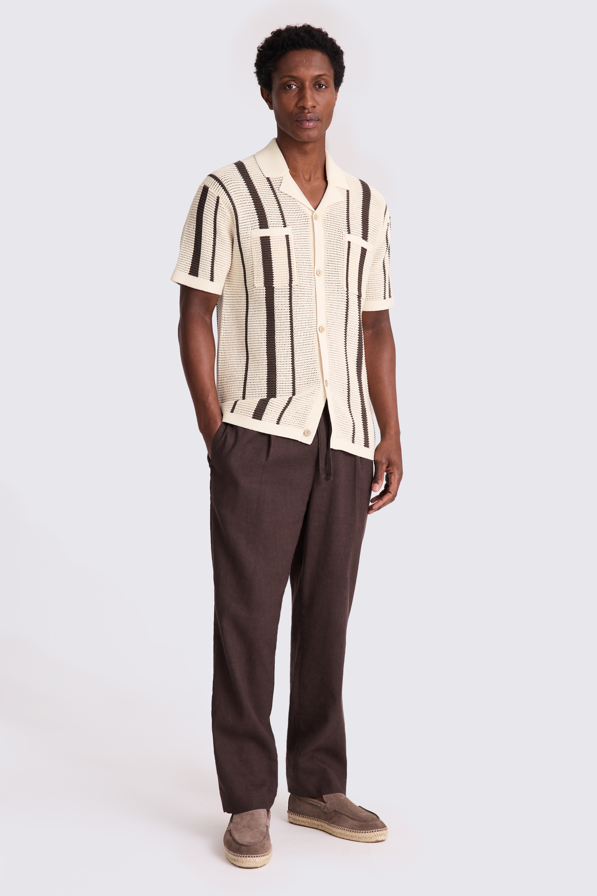 Ecru & Brown Stripe Open Knit Shirt