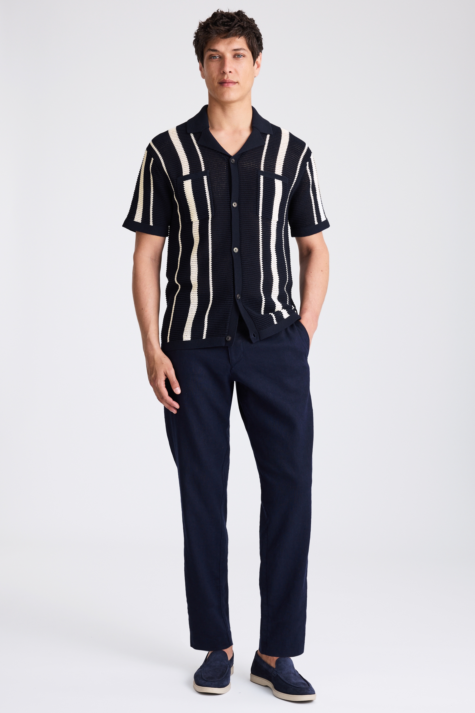 Navy & White Stripe Open Knit Shirt