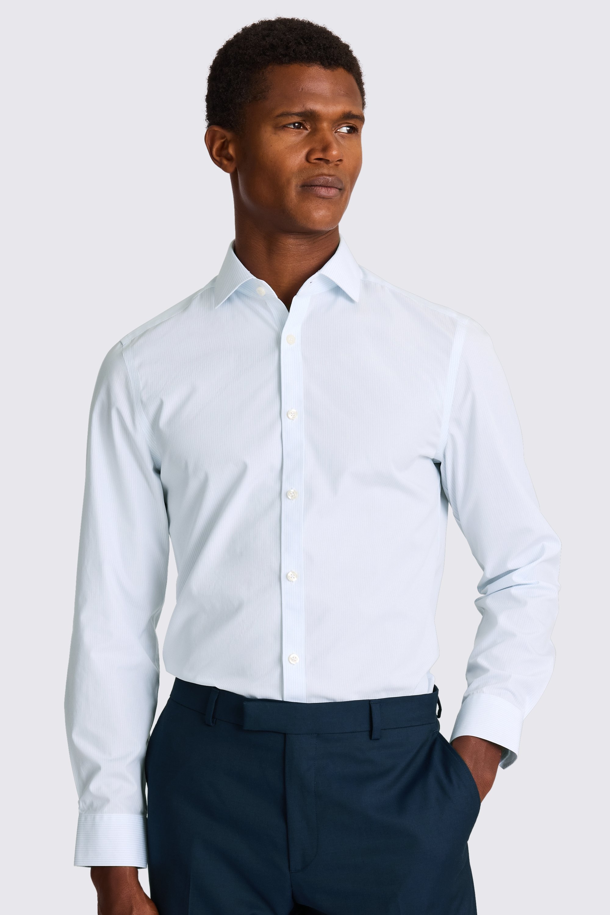 Slim Fit White and Sky Stripe Non-Iron Shirt