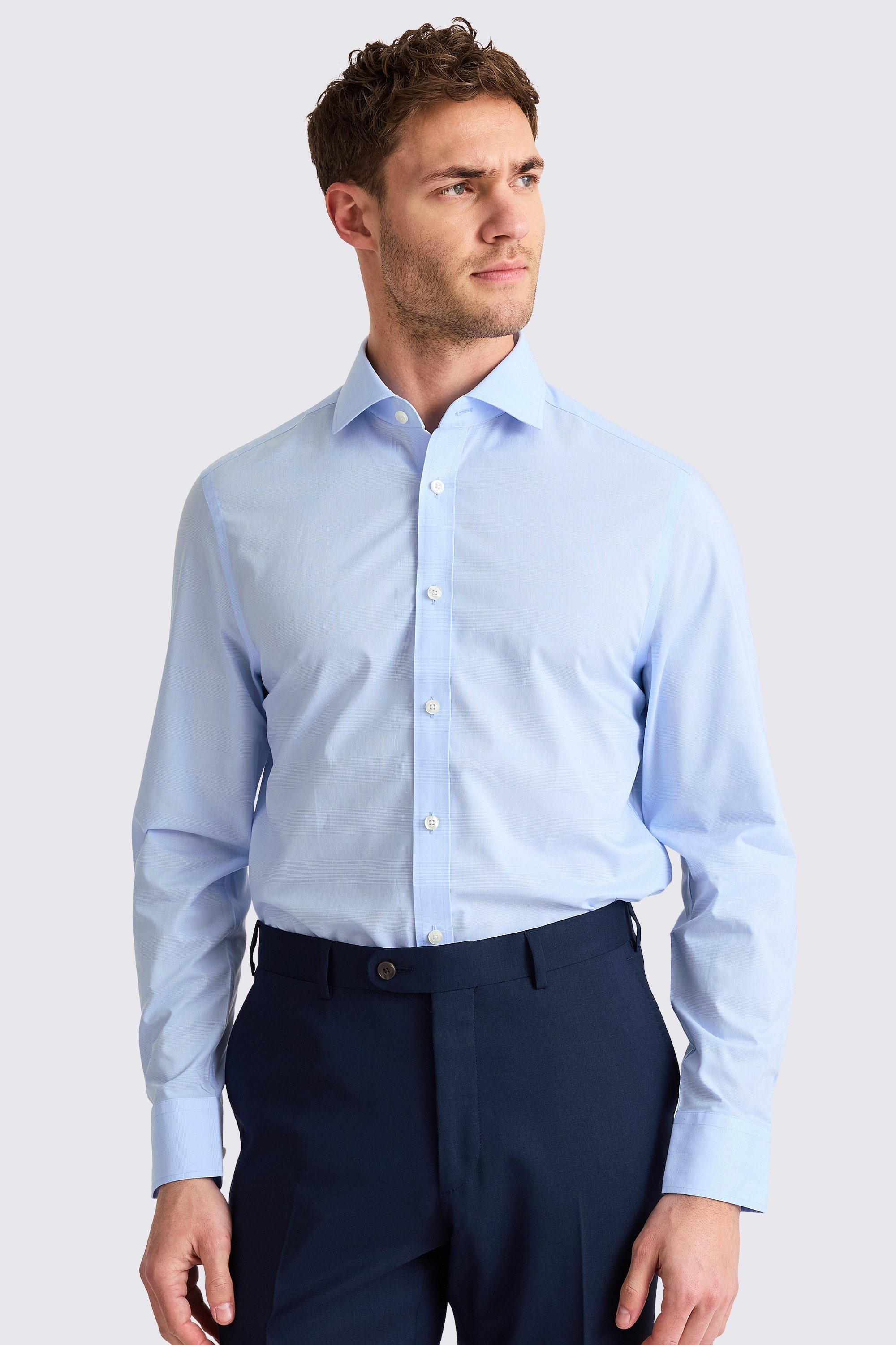 Tailored Fit Sky Prince of Wales Check Non Iron Shirt