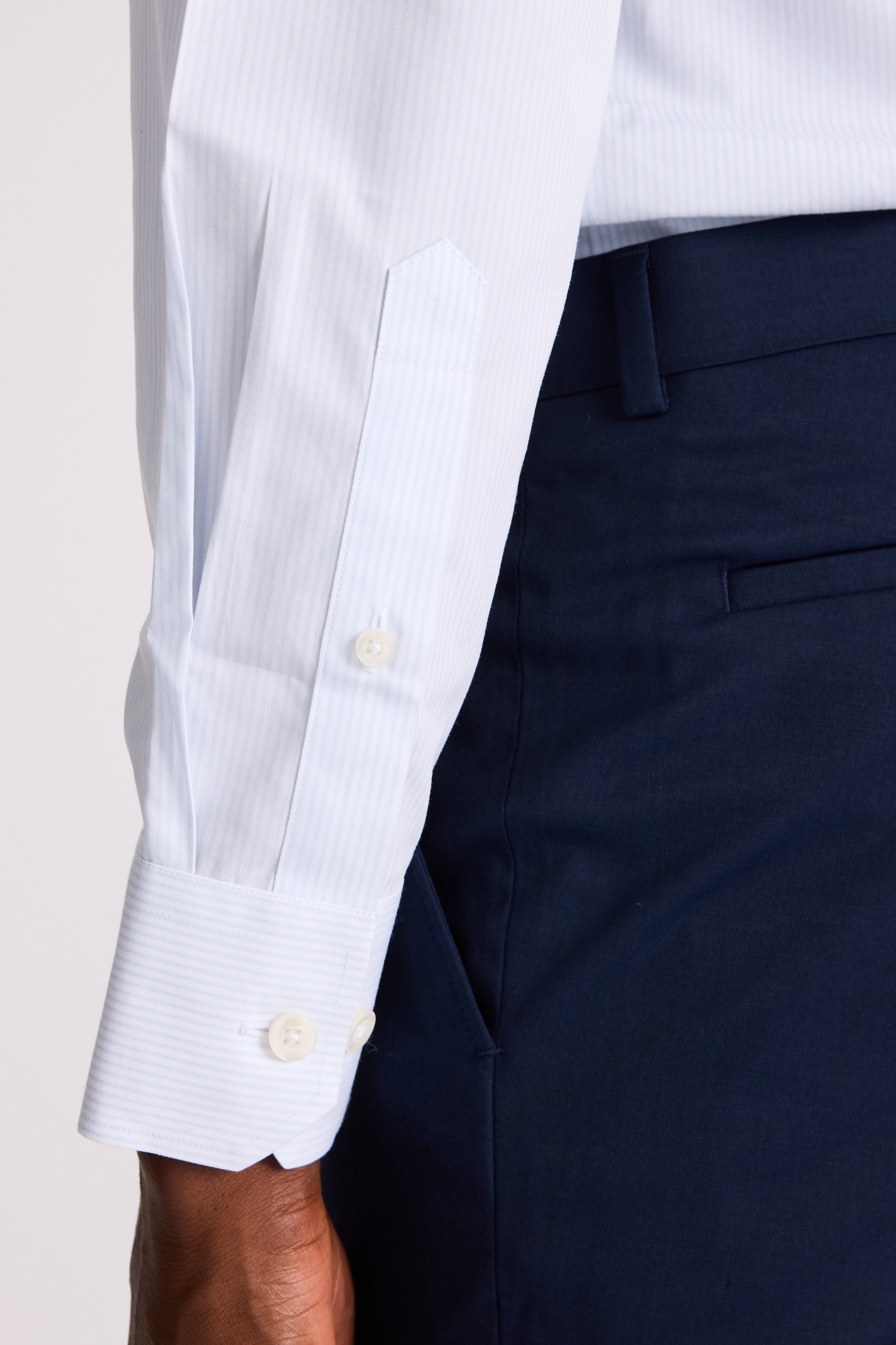 Tailored Fit White and Sky Poplin Stripe Non-Iron Shirt