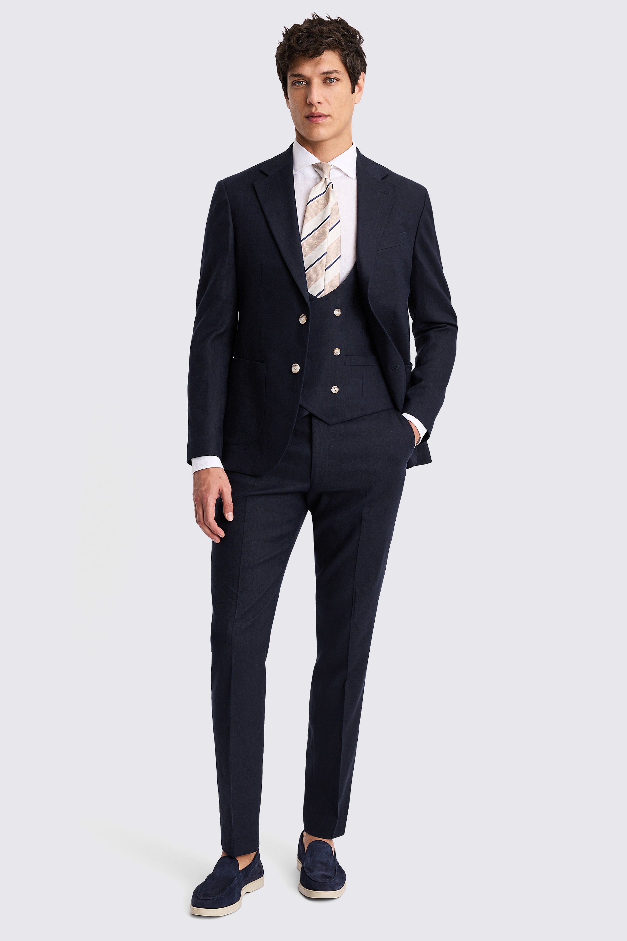 Slim Fit Navy Matte Linen Suit