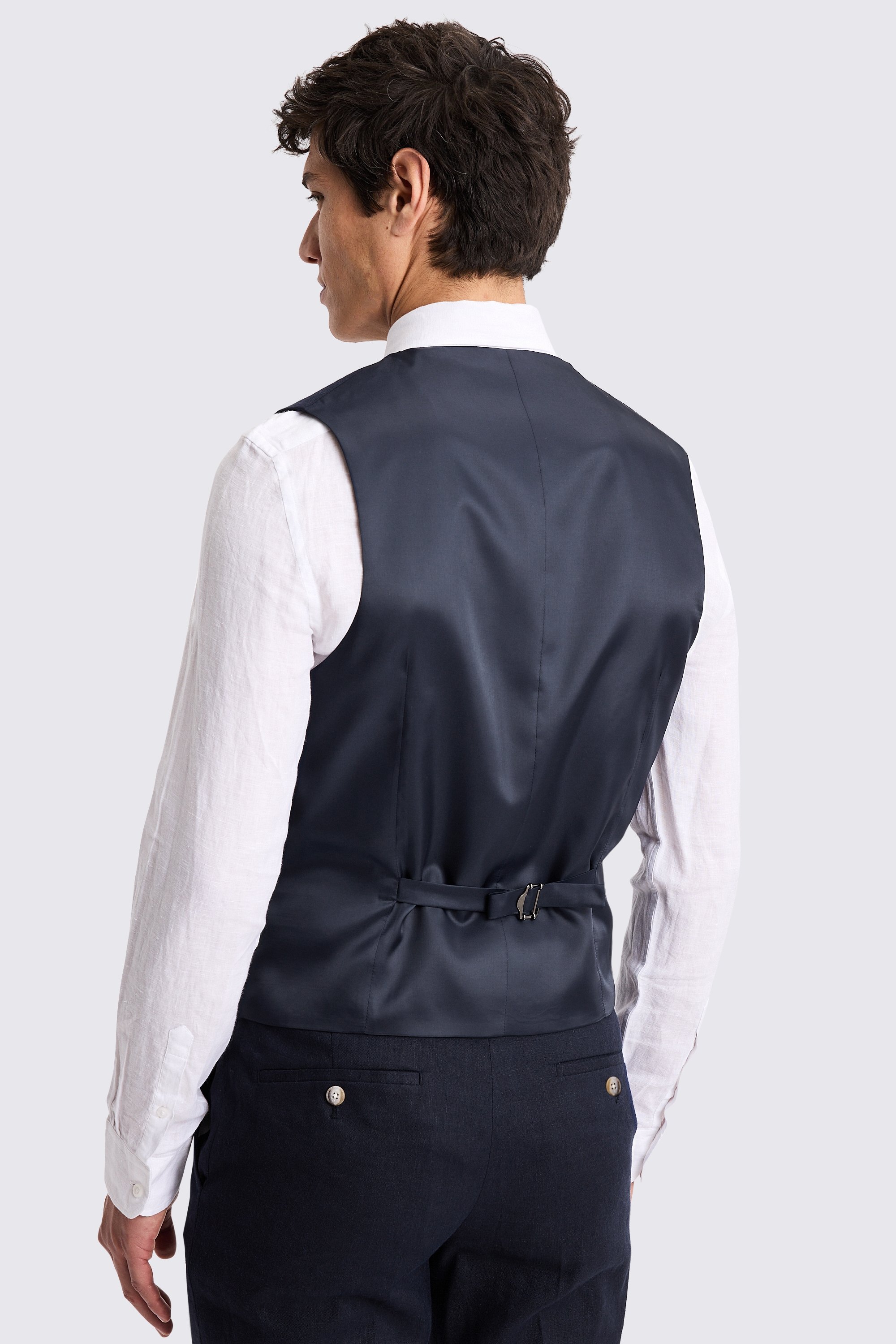 Slim Fit Navy Matte Linen Waistcoat