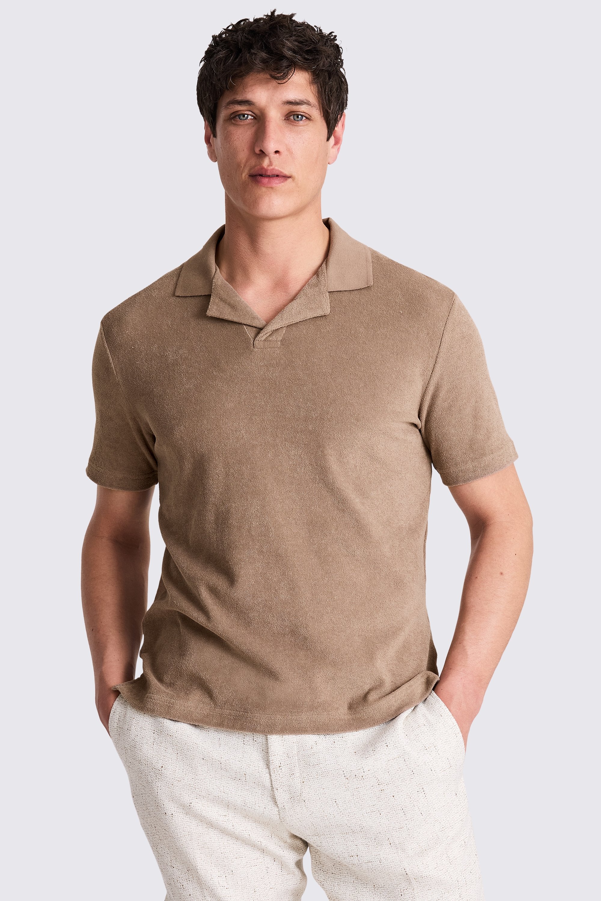 Taupe Terry Towelling Skipper Polo