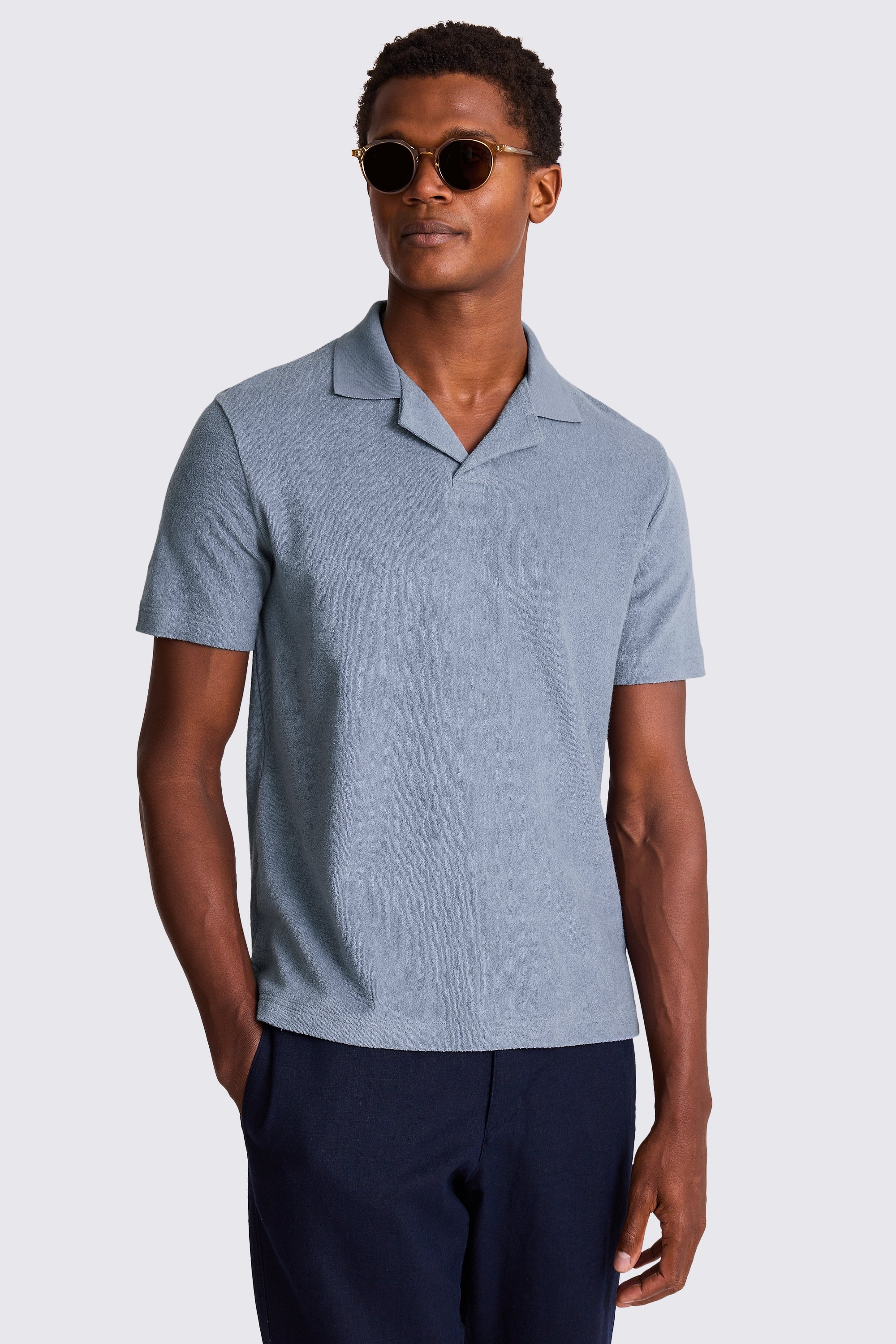 Steel Blue Terry Towelling Skipper Polo
