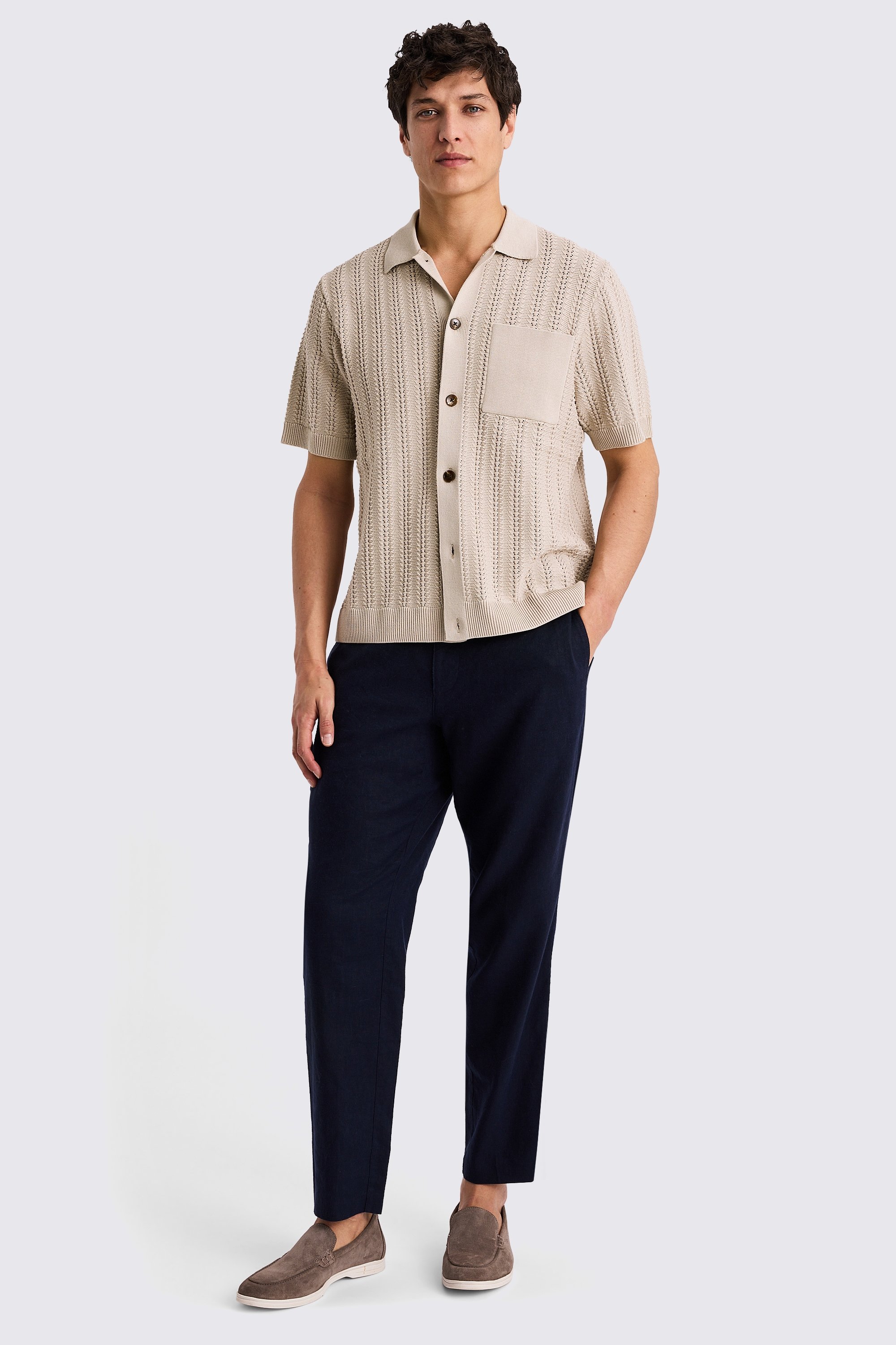 Neutral Chevron Pointelle Knitted Shirt