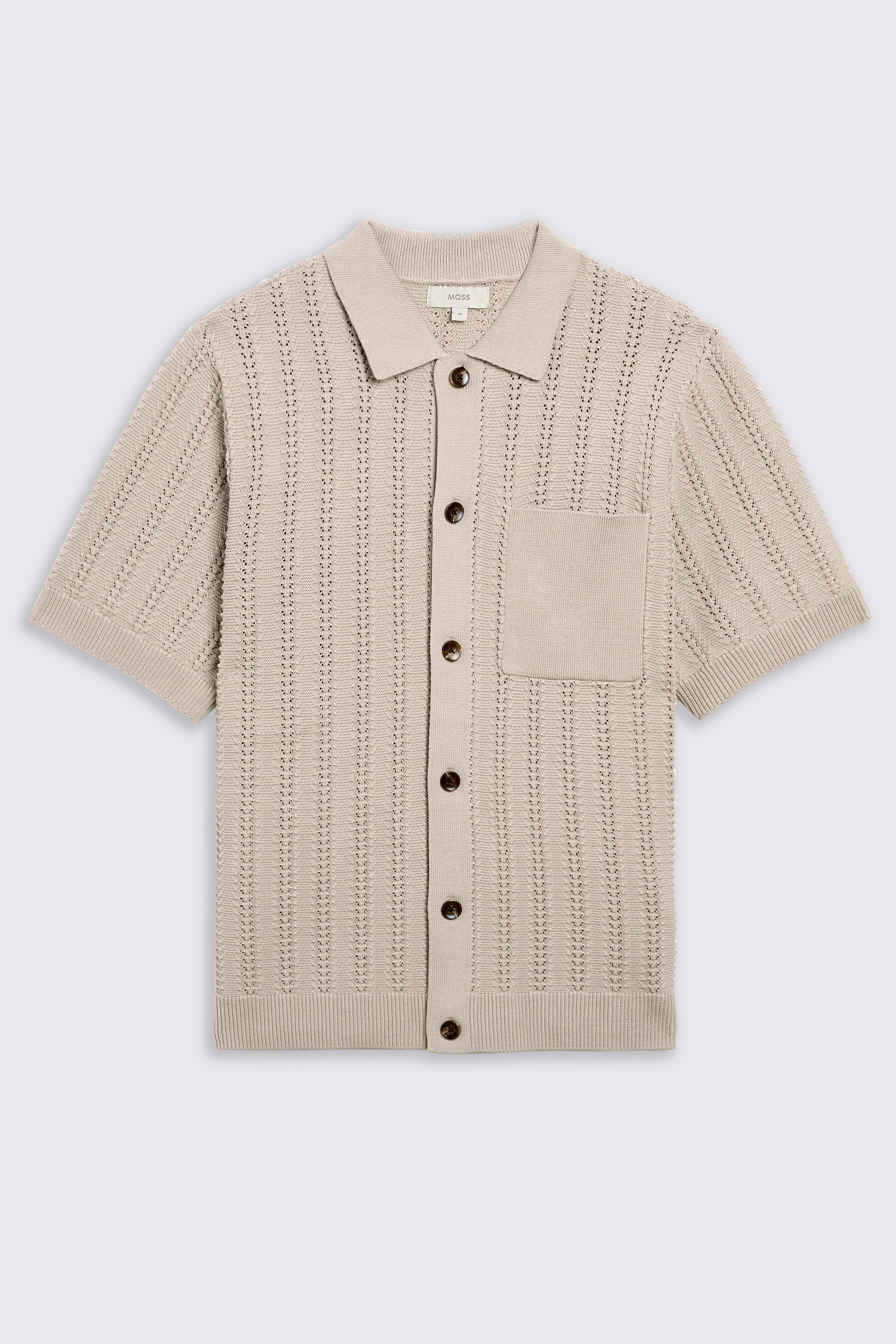 Neutral Chevron Pointelle Knitted Shirt