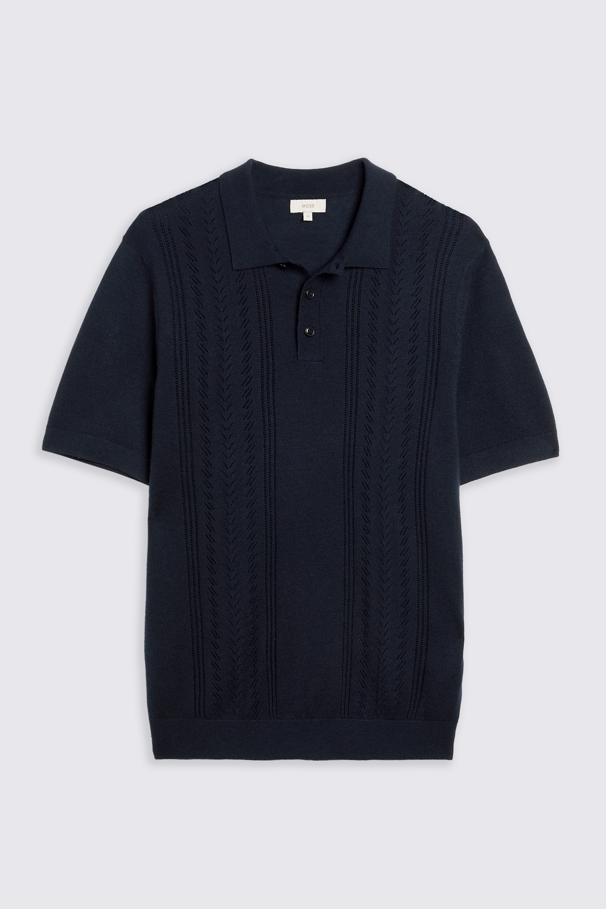 Navy 3 Button Pointelle Polo Shirt