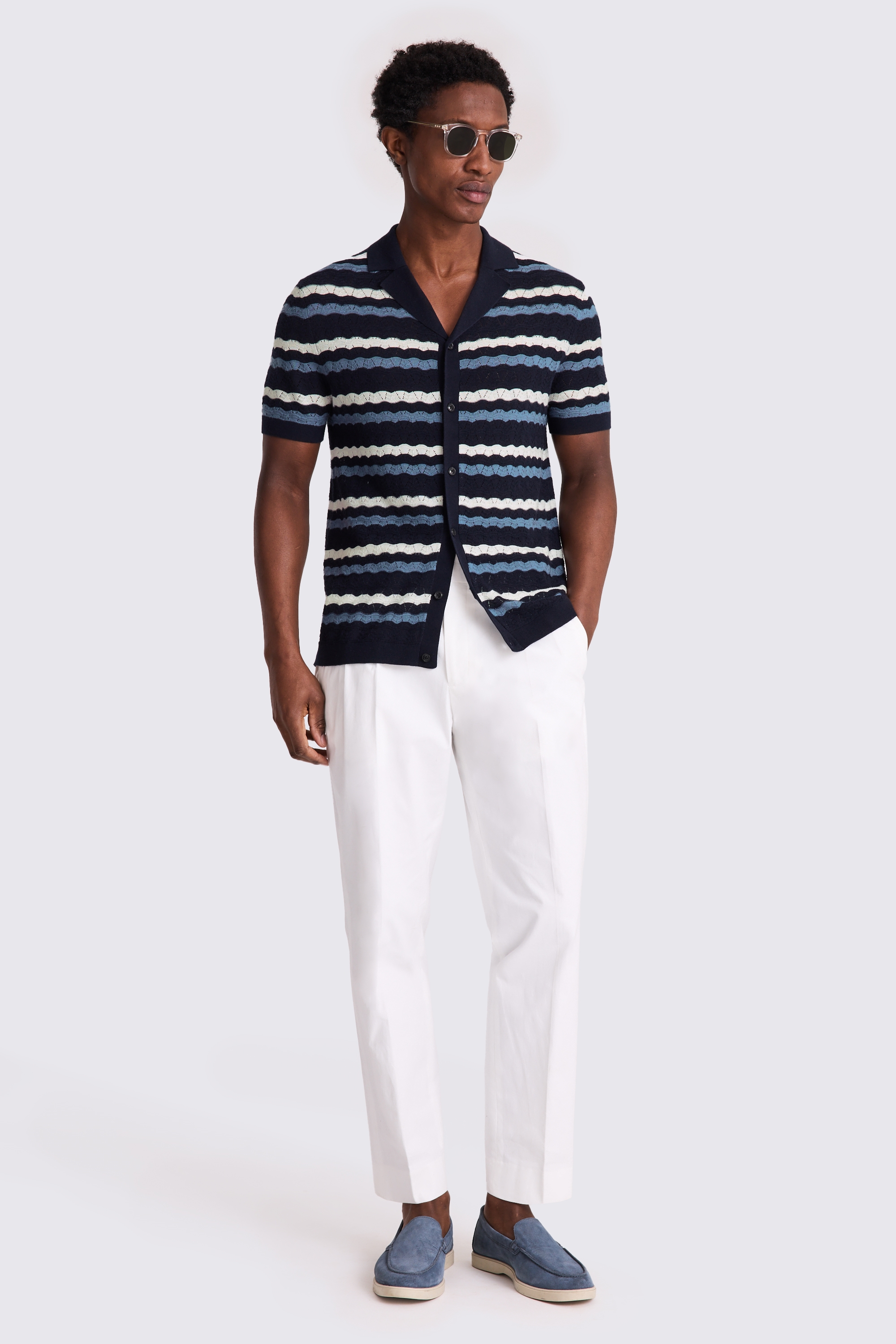 Navy and White Stripe Pointelle Shirt