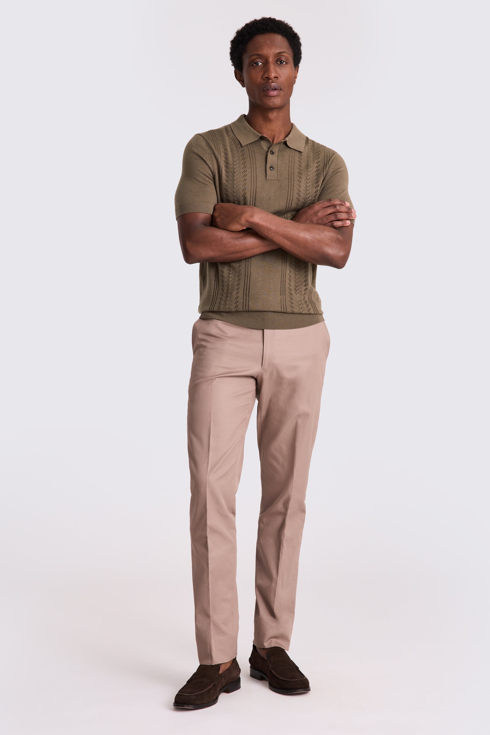 Light Brown 3 Button Pointelle Polo Shirt