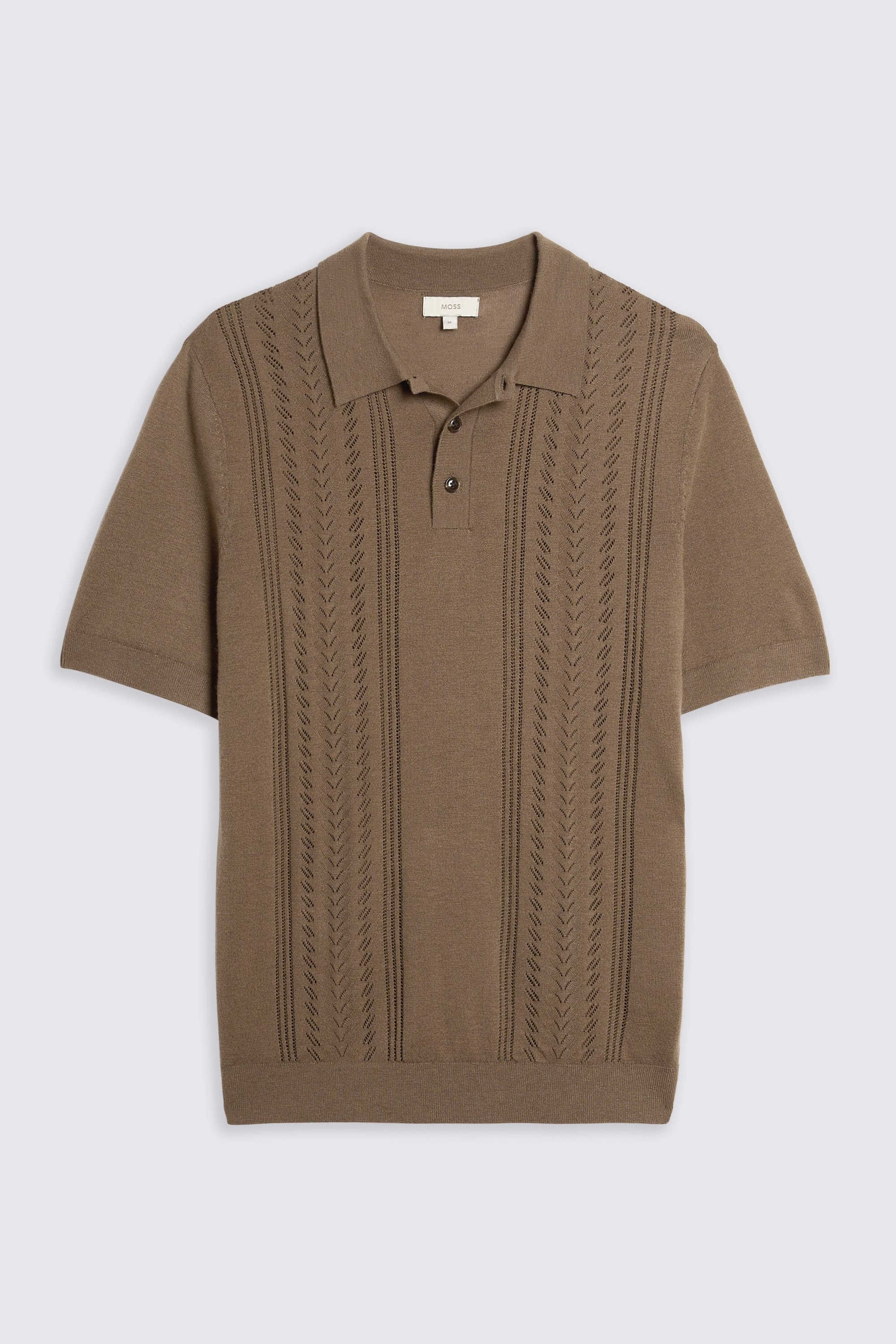 Light Brown 3 Button Pointelle Polo Shirt