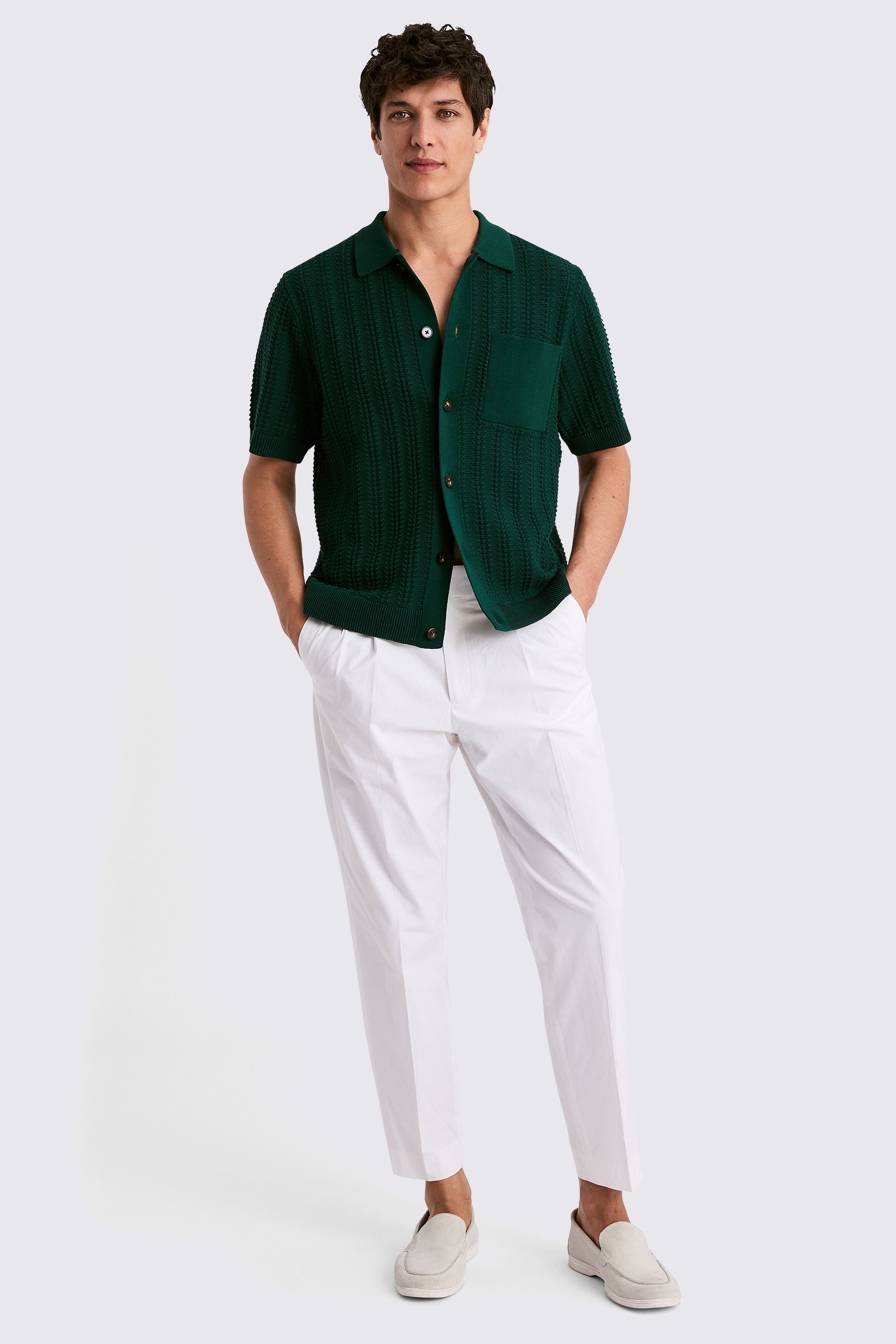 Emerald Green Chevron Pointelle Knitted Shirt