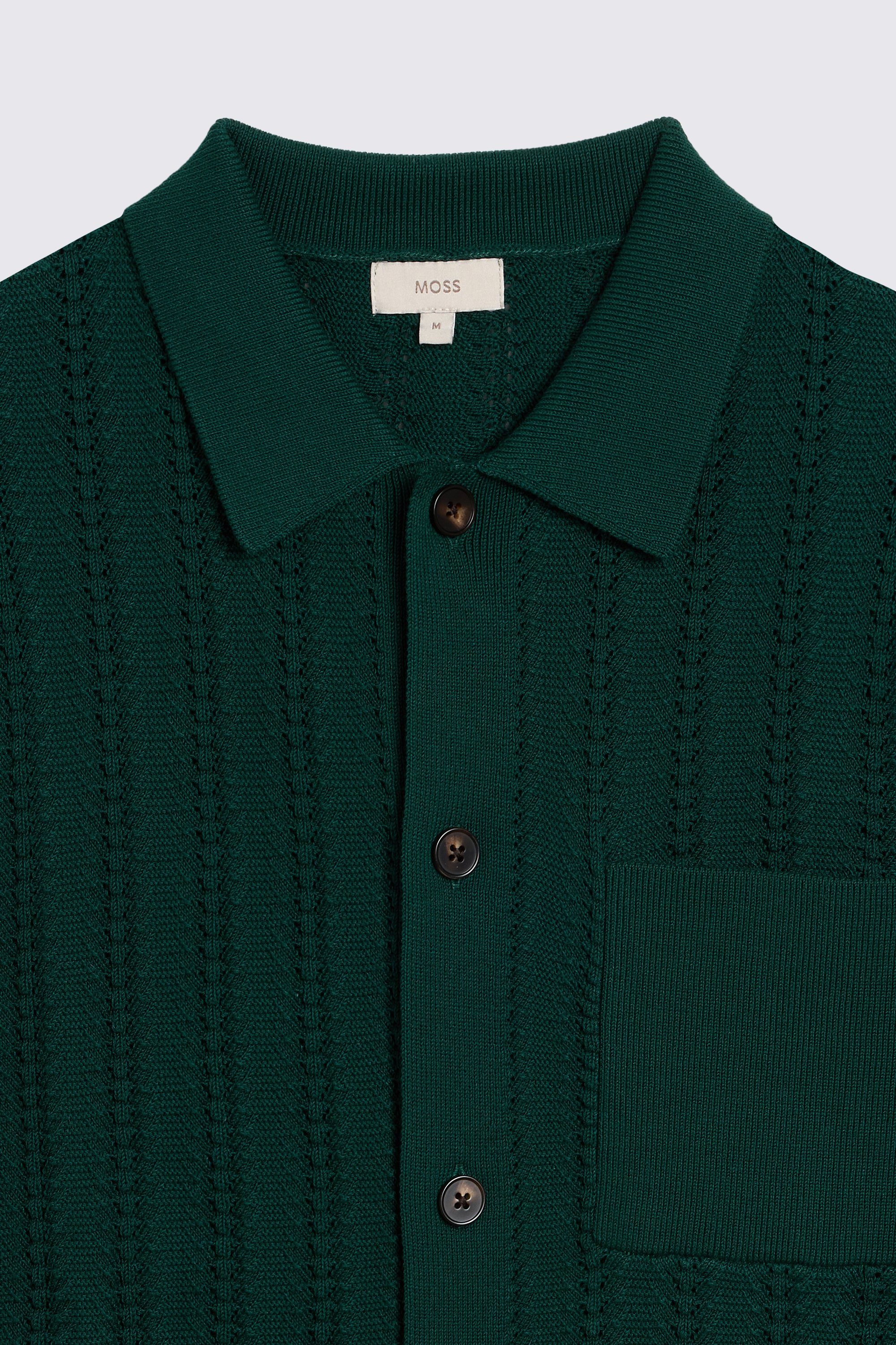 Emerald Green Chevron Pointelle Knitted Shirt