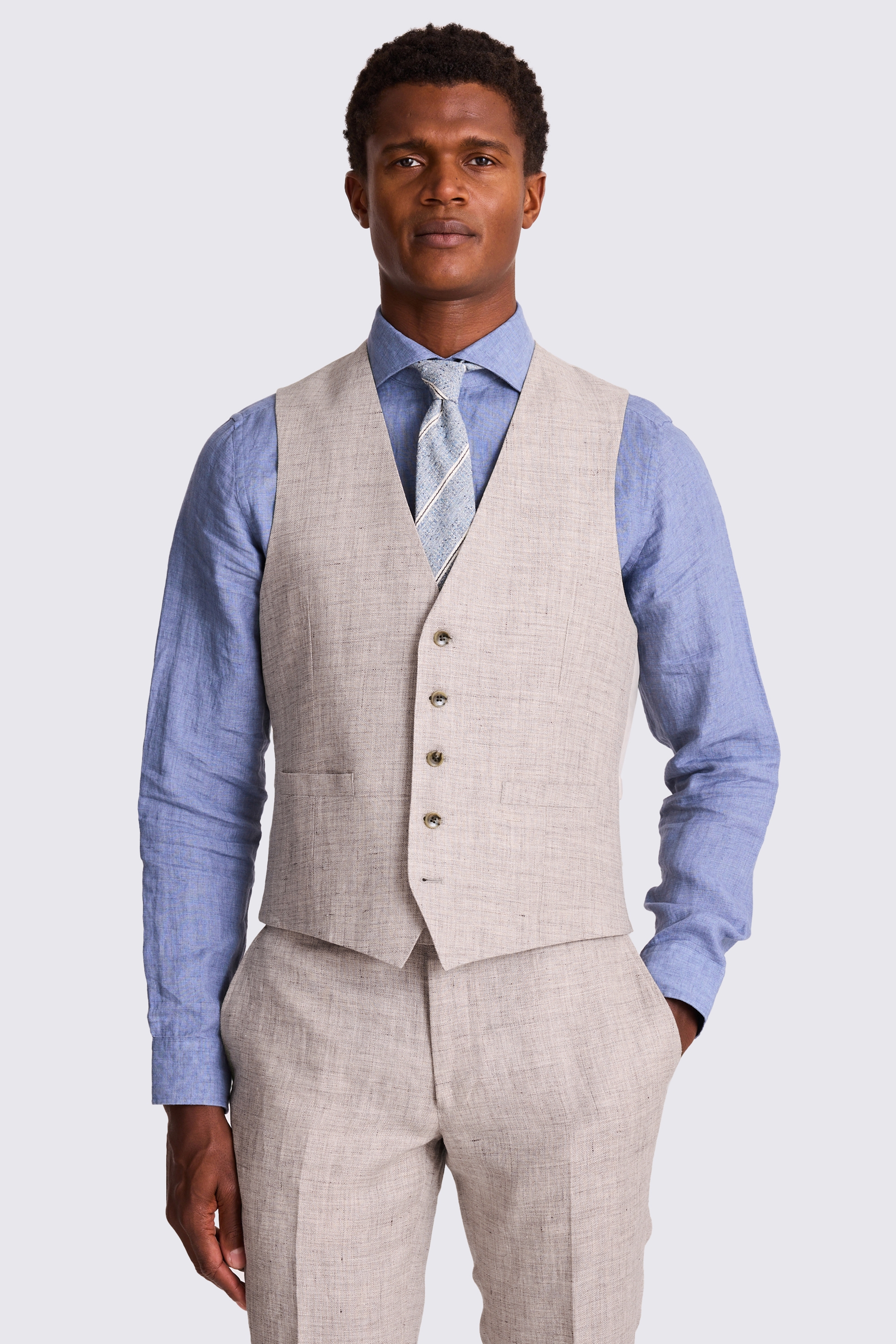 Slim Fit Oatmeal Linen Waistcoat