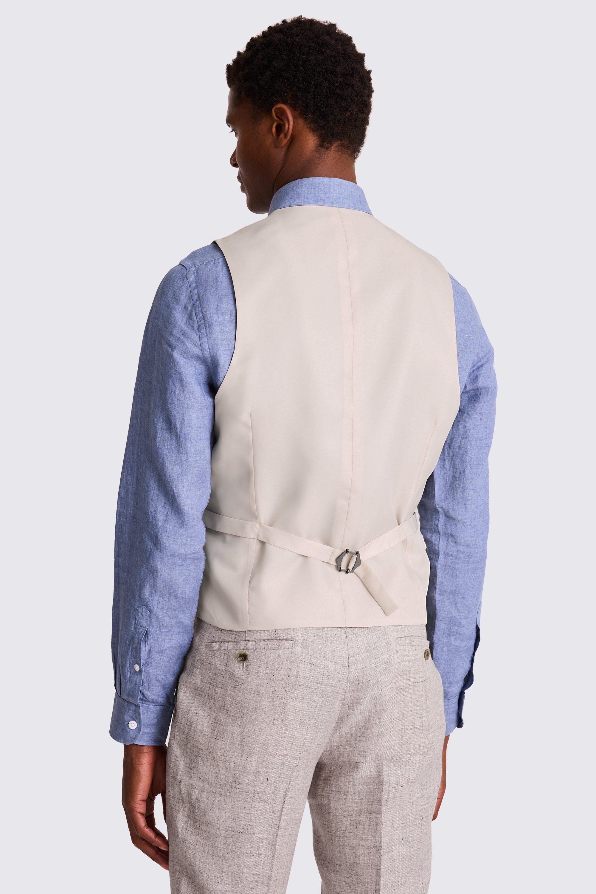 Slim Fit Oatmeal Linen Waistcoat