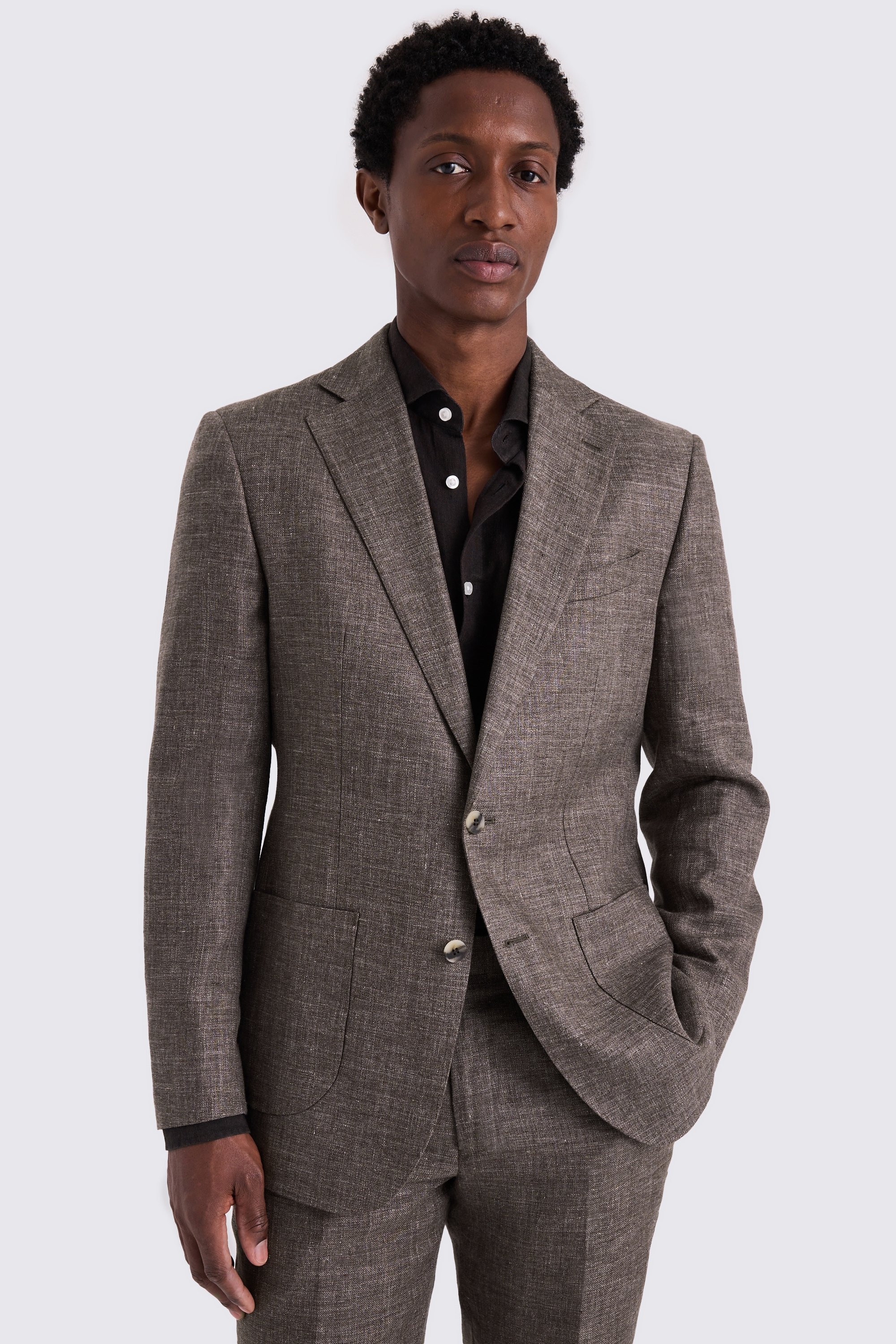 Regular Fit Brown Linen Suit
