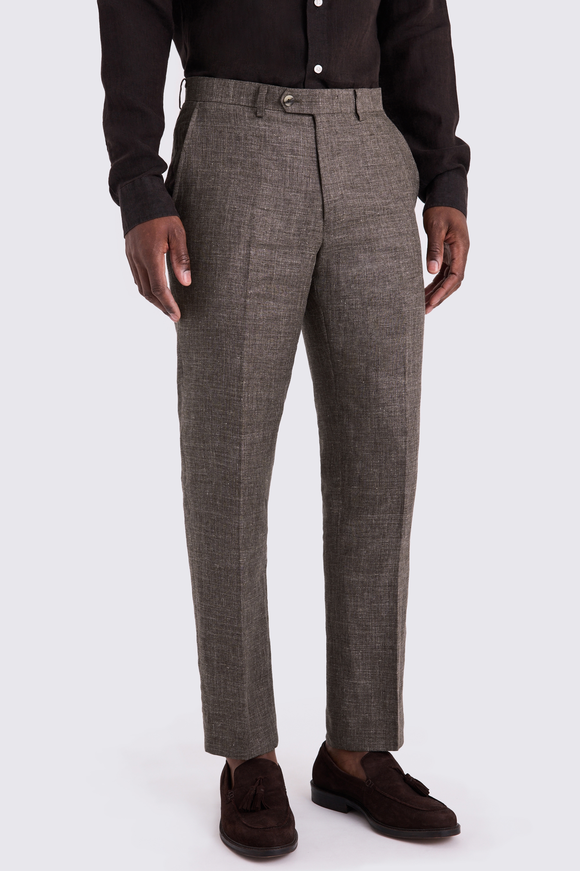 Regular Fit Brown Linen Trousers