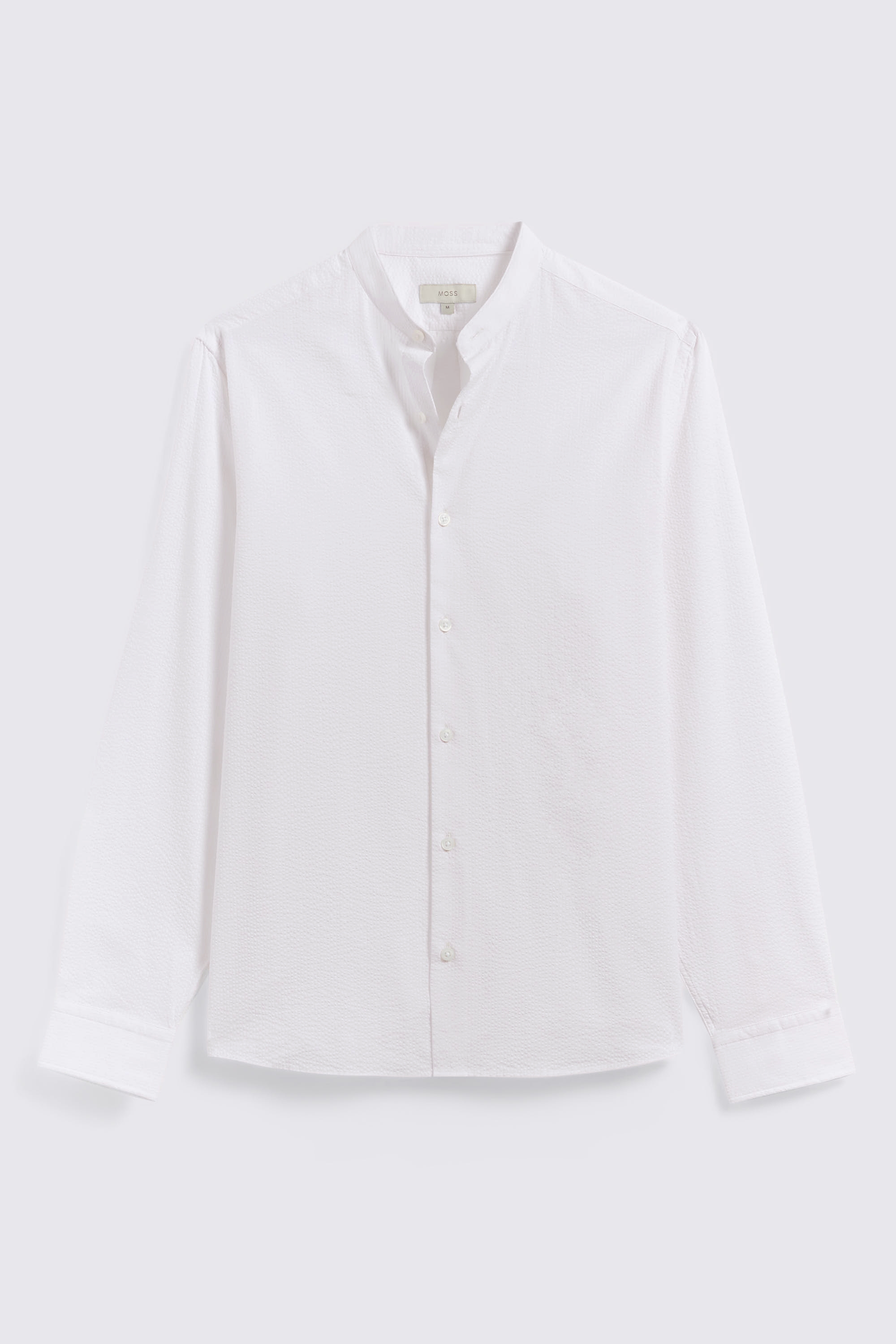 White Seersucker Grandad Collar Shirt