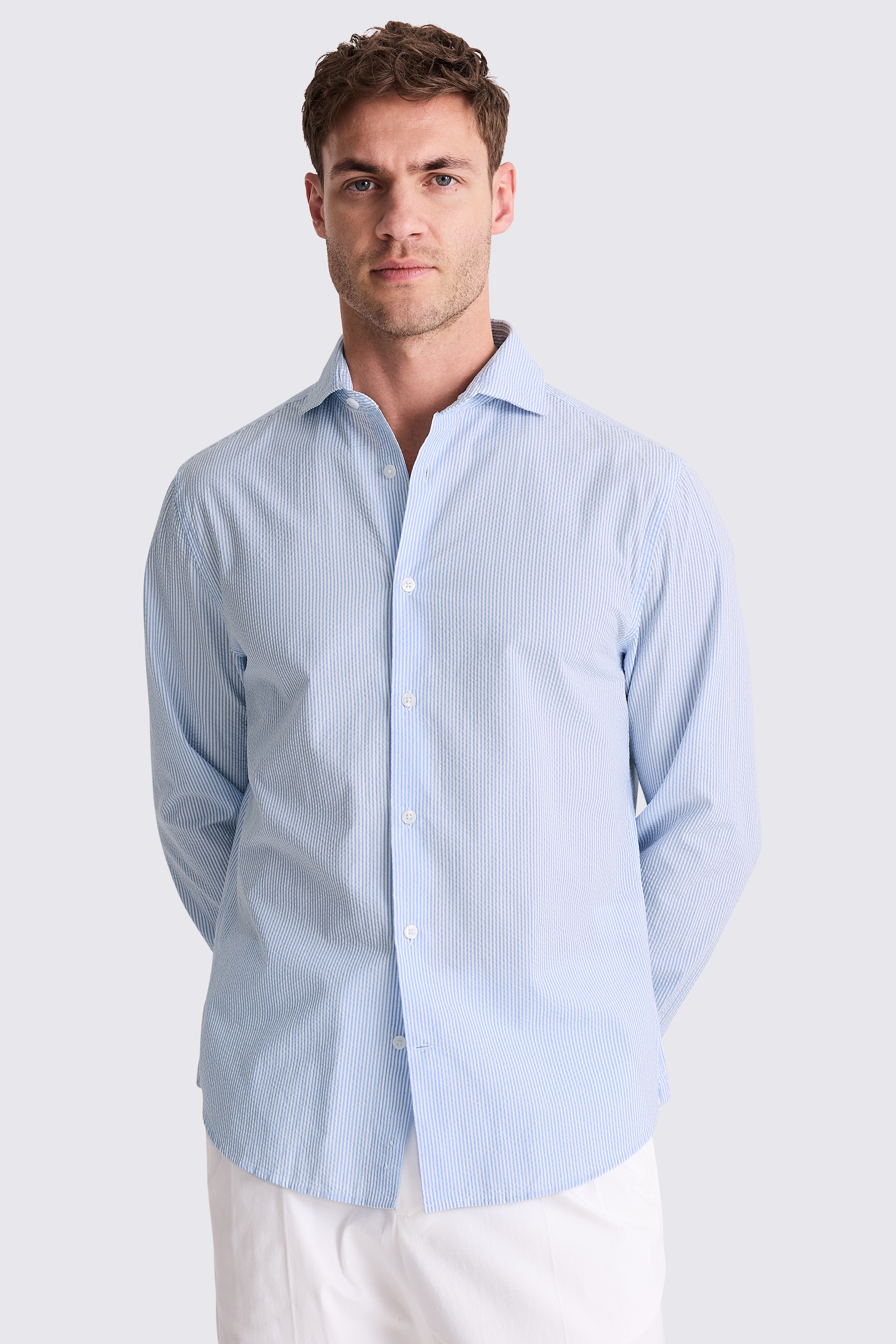 Light Blue Seersucker Stripe Shirt | Buy Online at Moss