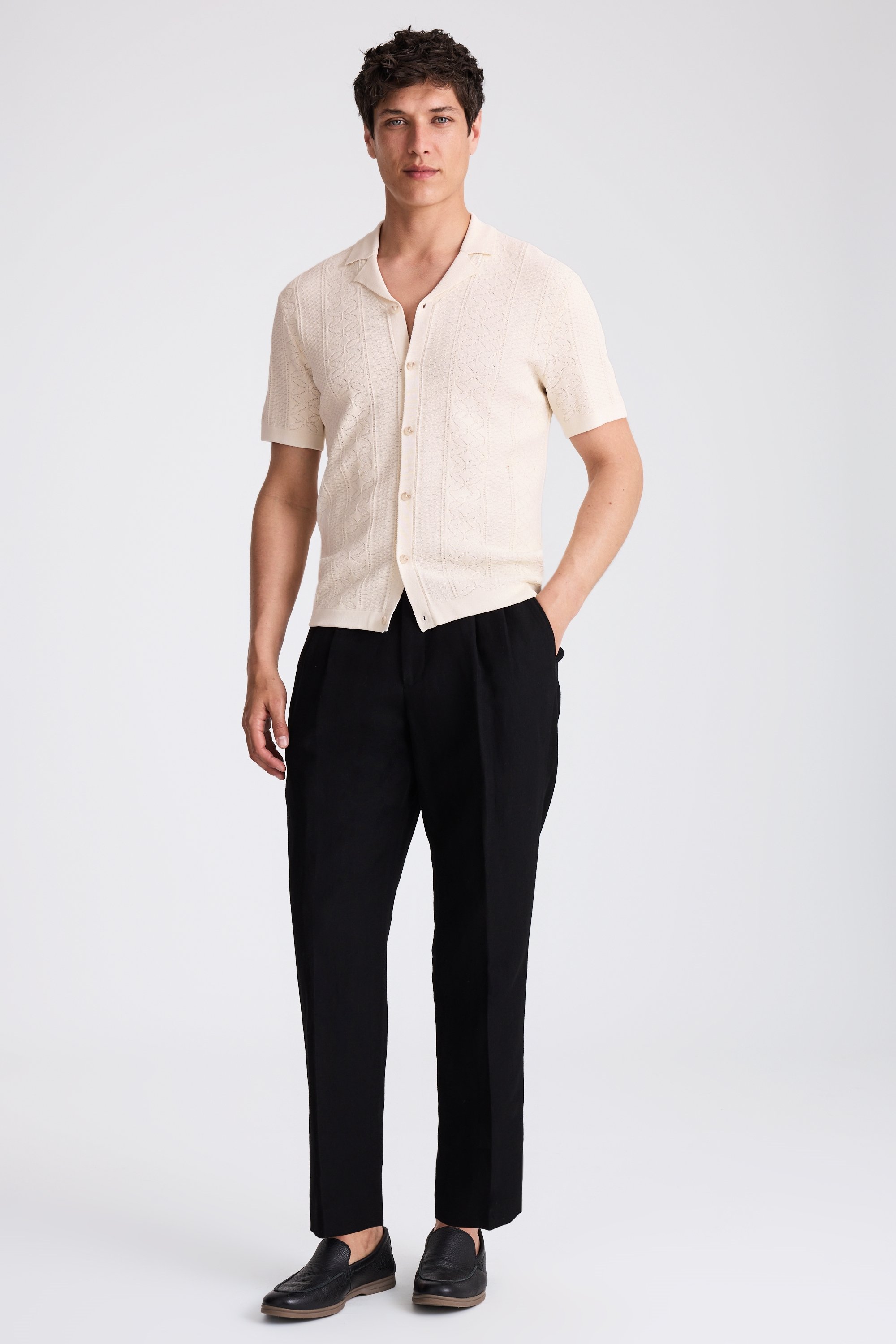 Ecru Pointelle Cuban Shirt