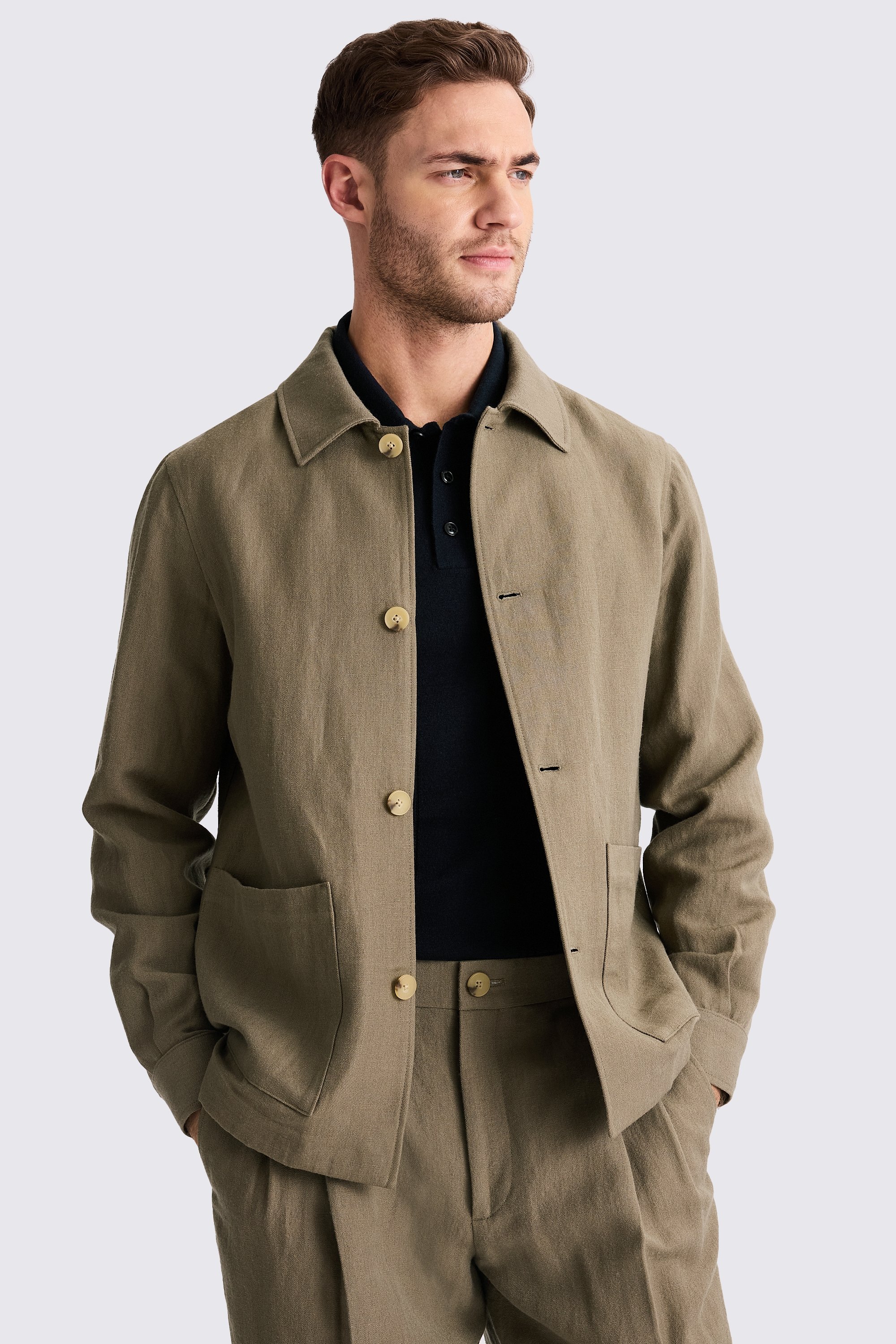 Khaki Wool Linen Shacket