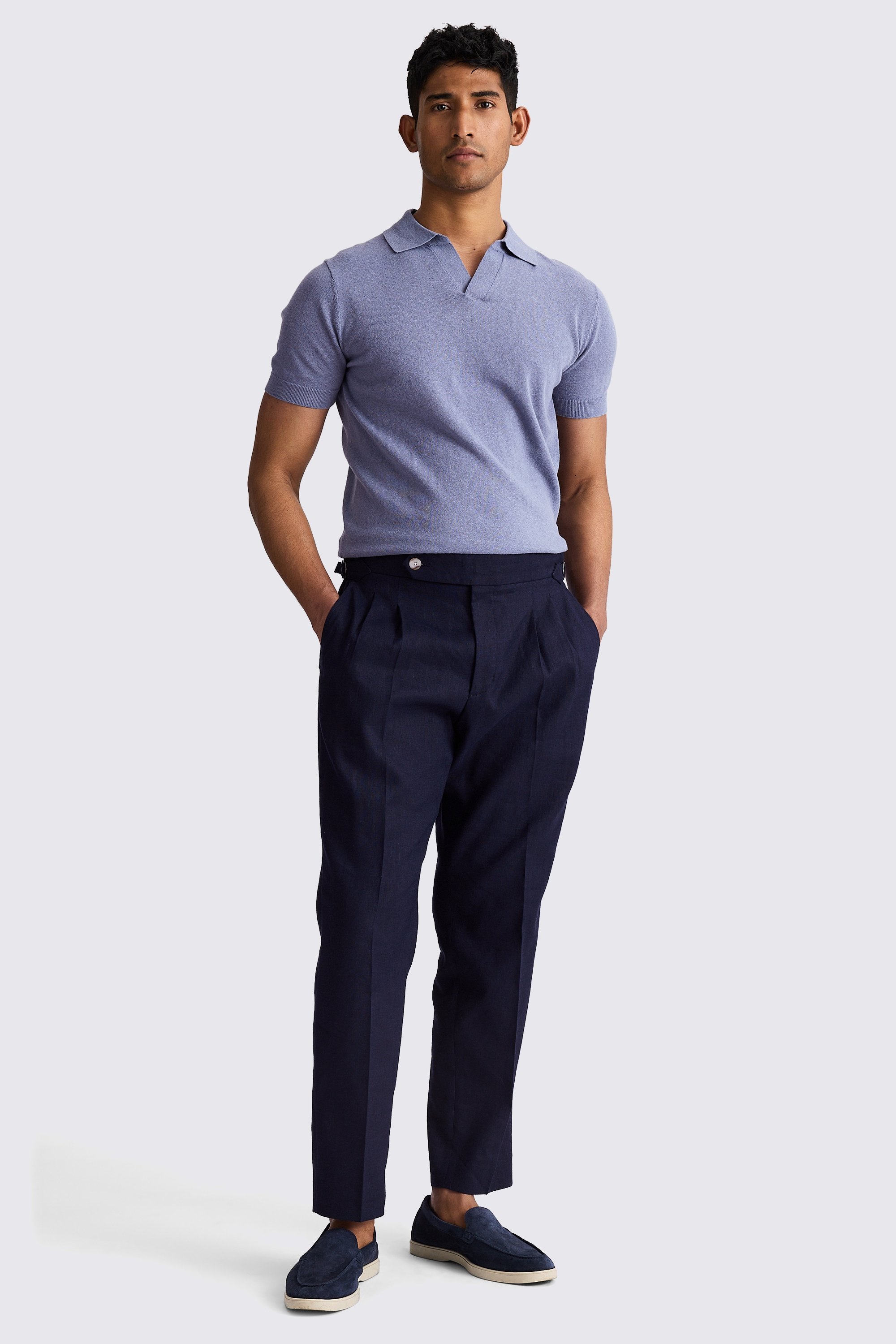 Navy Linen Pleated Pants