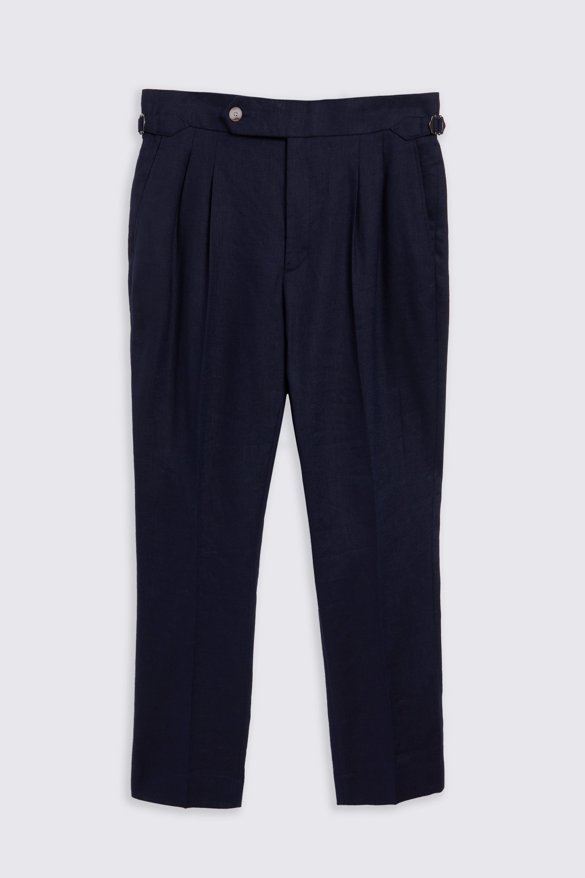 Navy Linen Pleated Pants