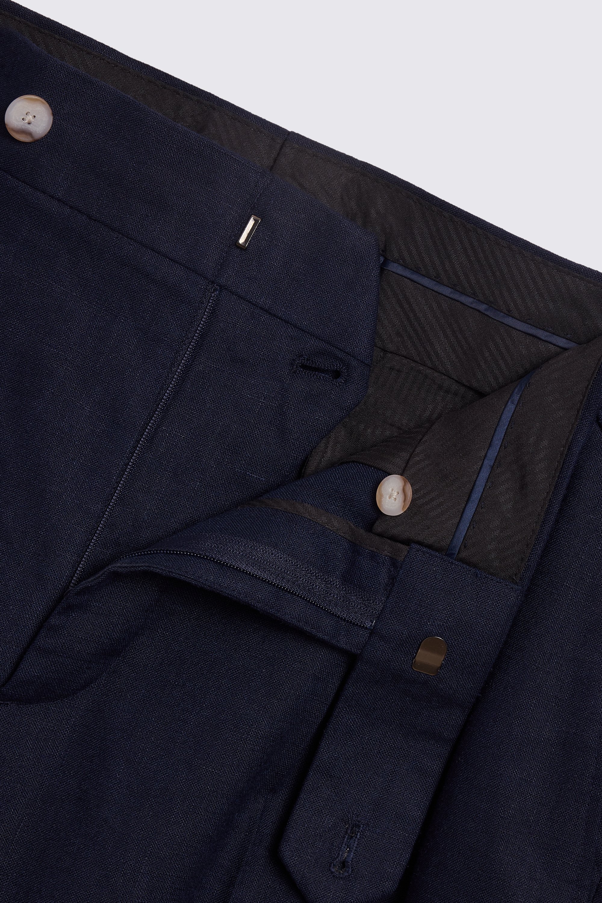 Navy Linen Pleated Pants