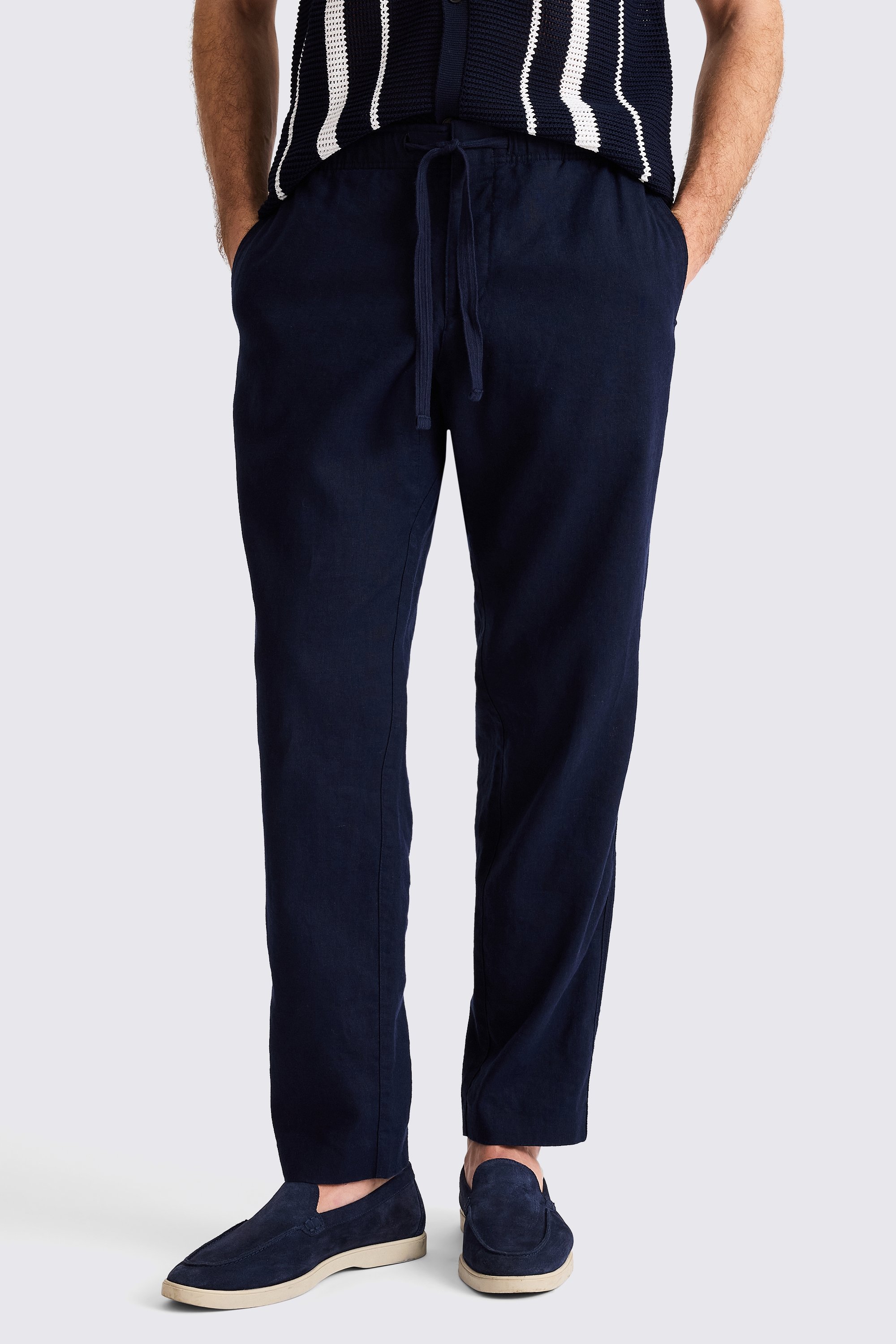 Navy Linen Drawstring Trousers