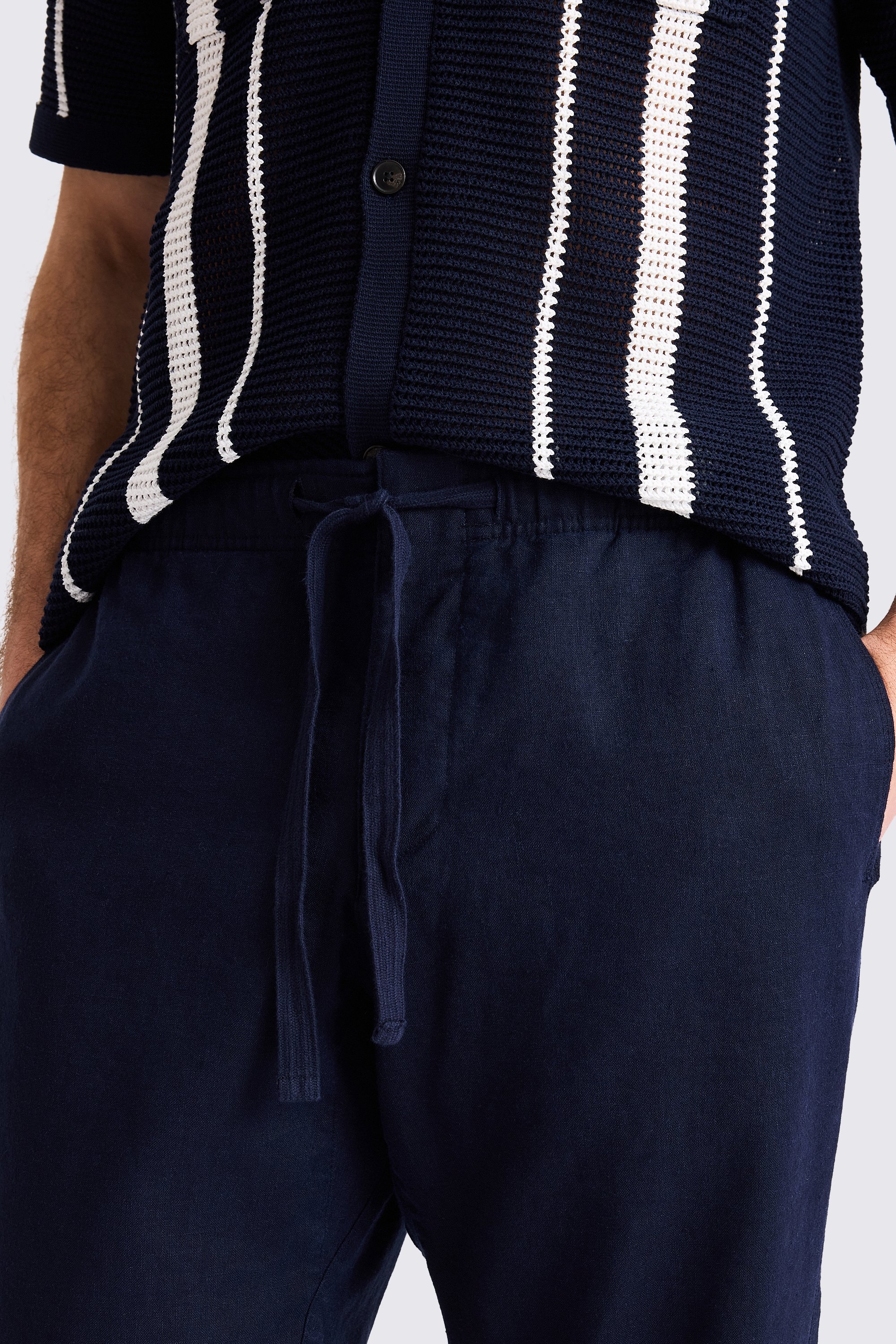 Navy Linen Drawstring Trousers