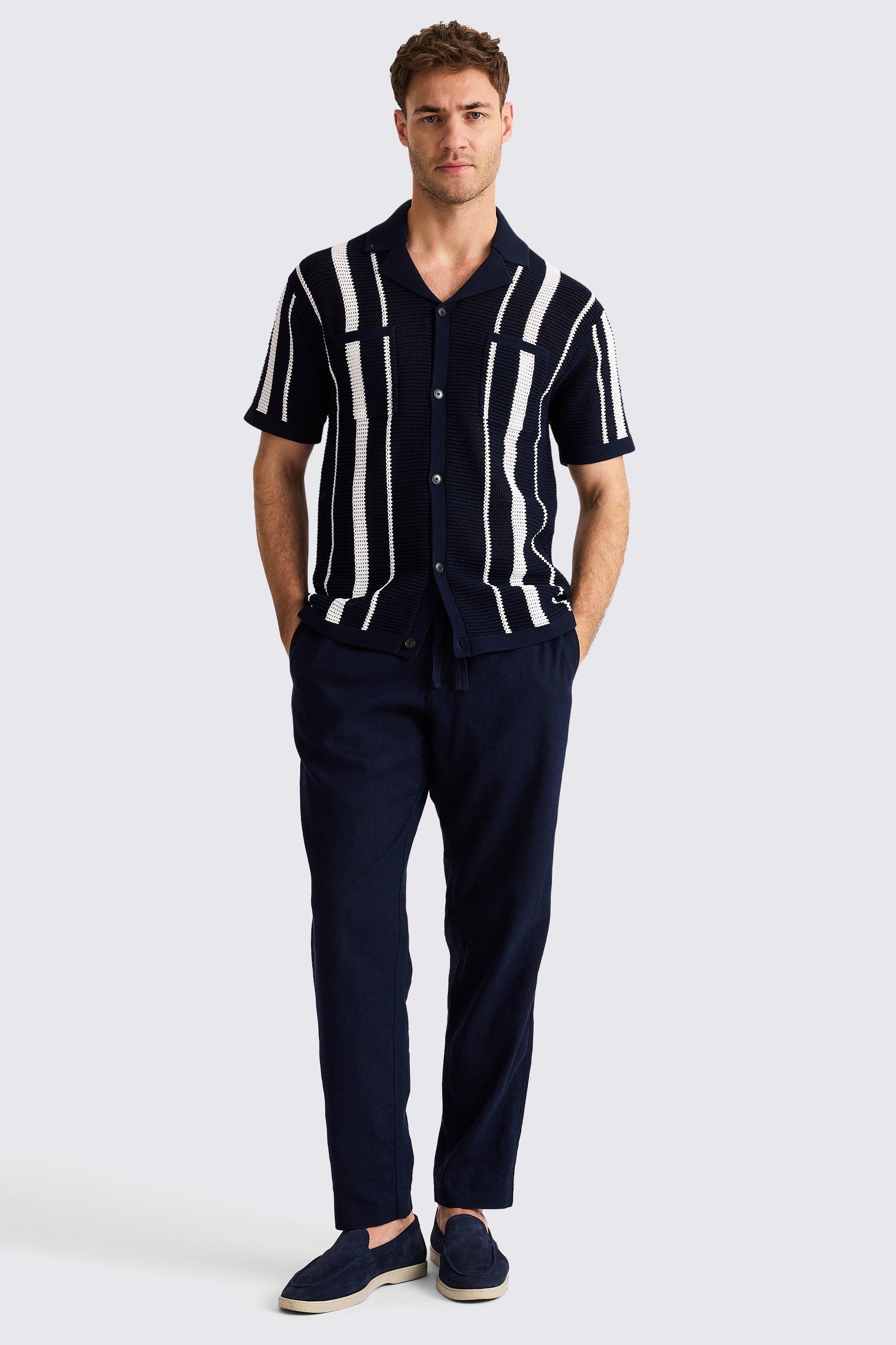 Navy Linen Drawstring Trousers