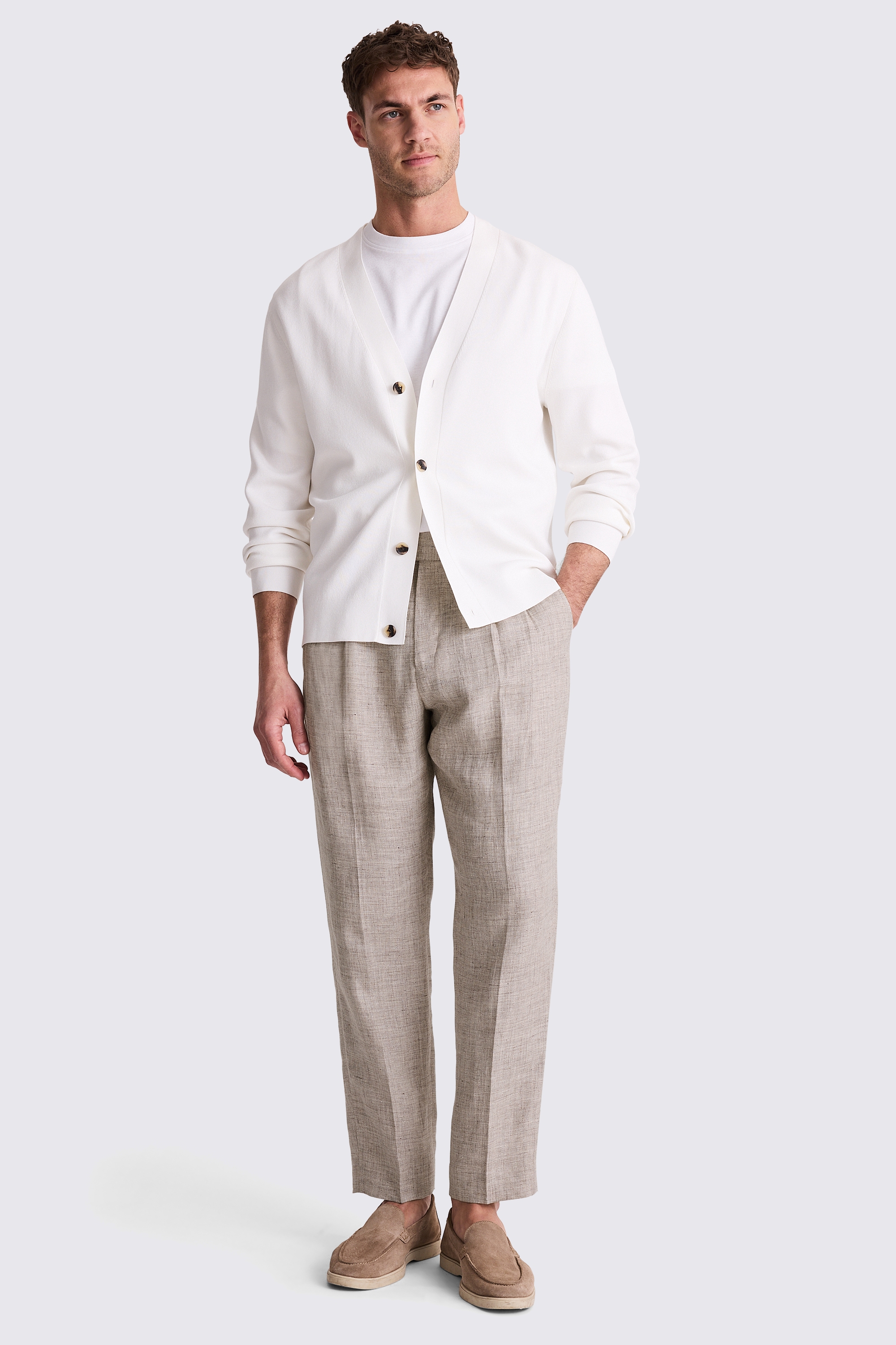 Oatmeal Linen Pleated Trousers