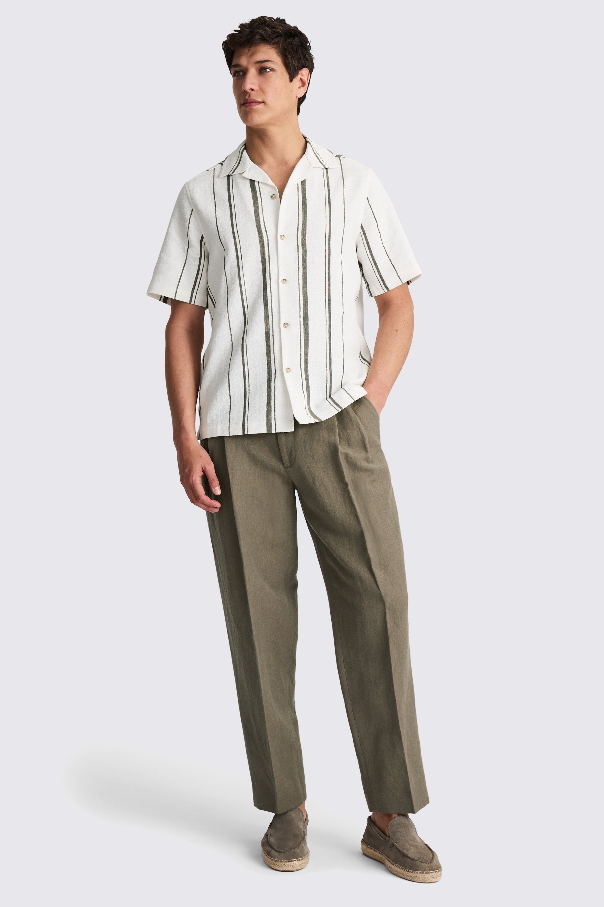 Khaki Wool Linen Wide Leg Pants