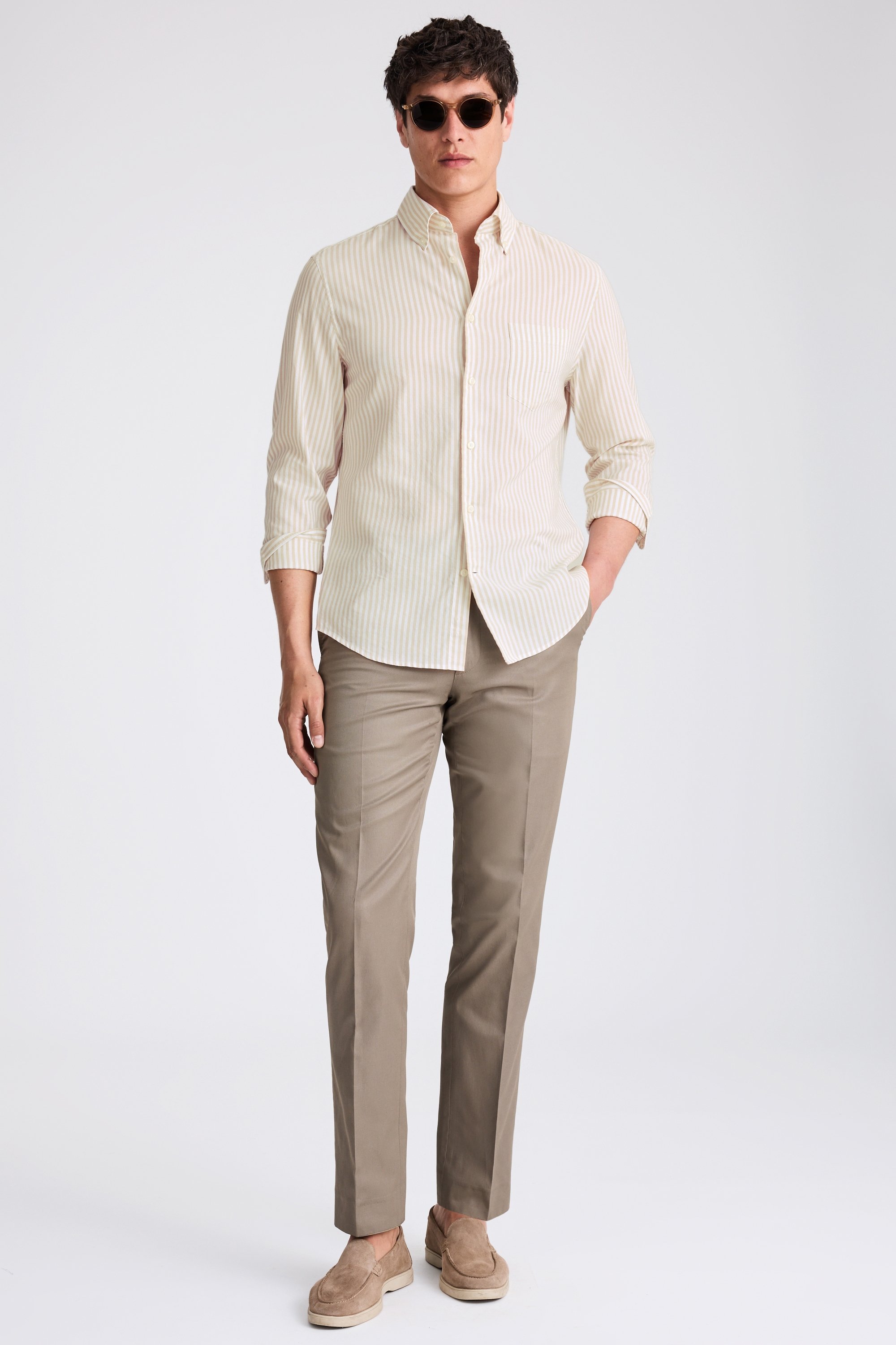 Camel Stripe Lightweight Oxford Shirt