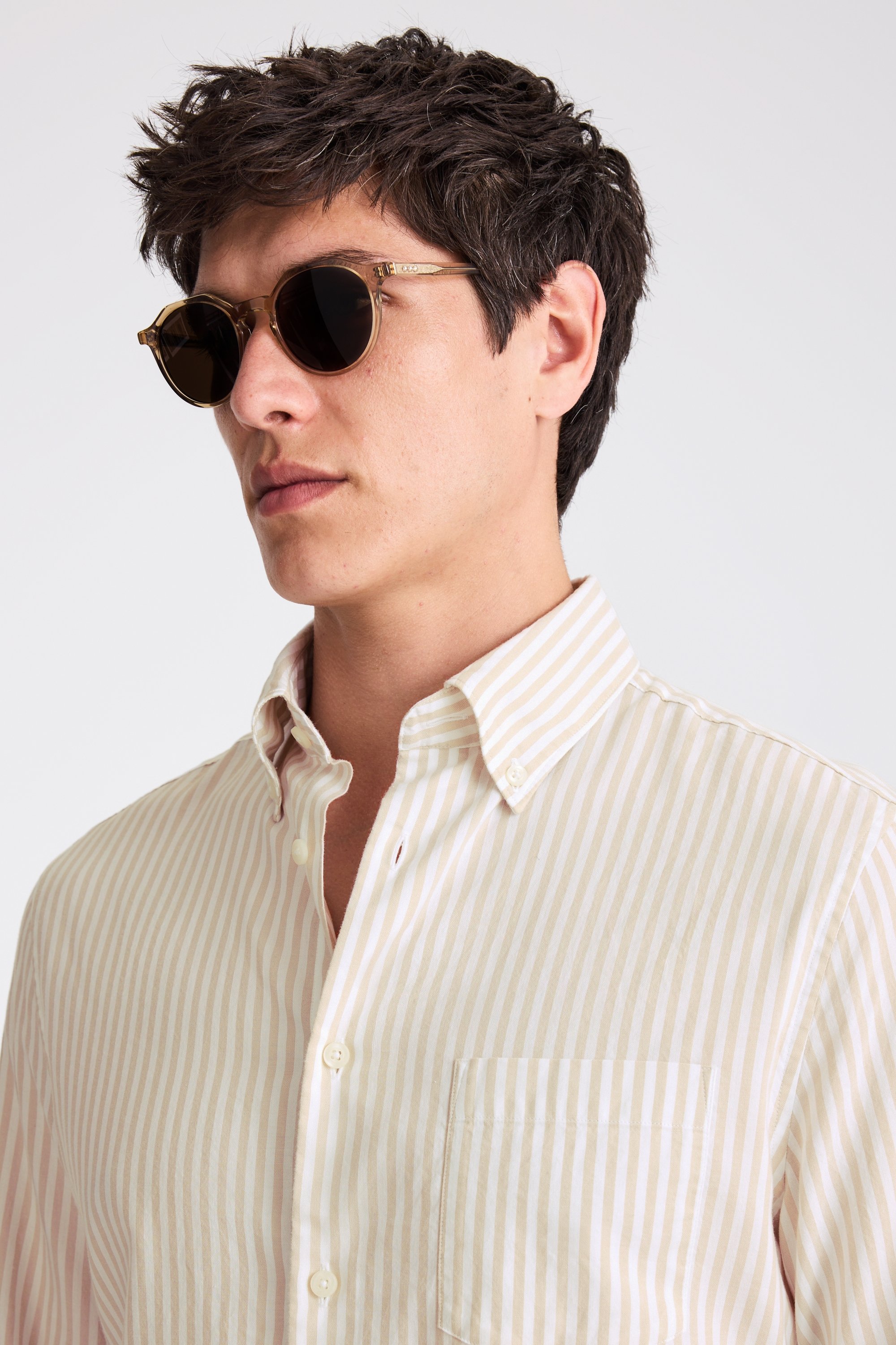 Camel Stripe Lightweight Oxford Shirt