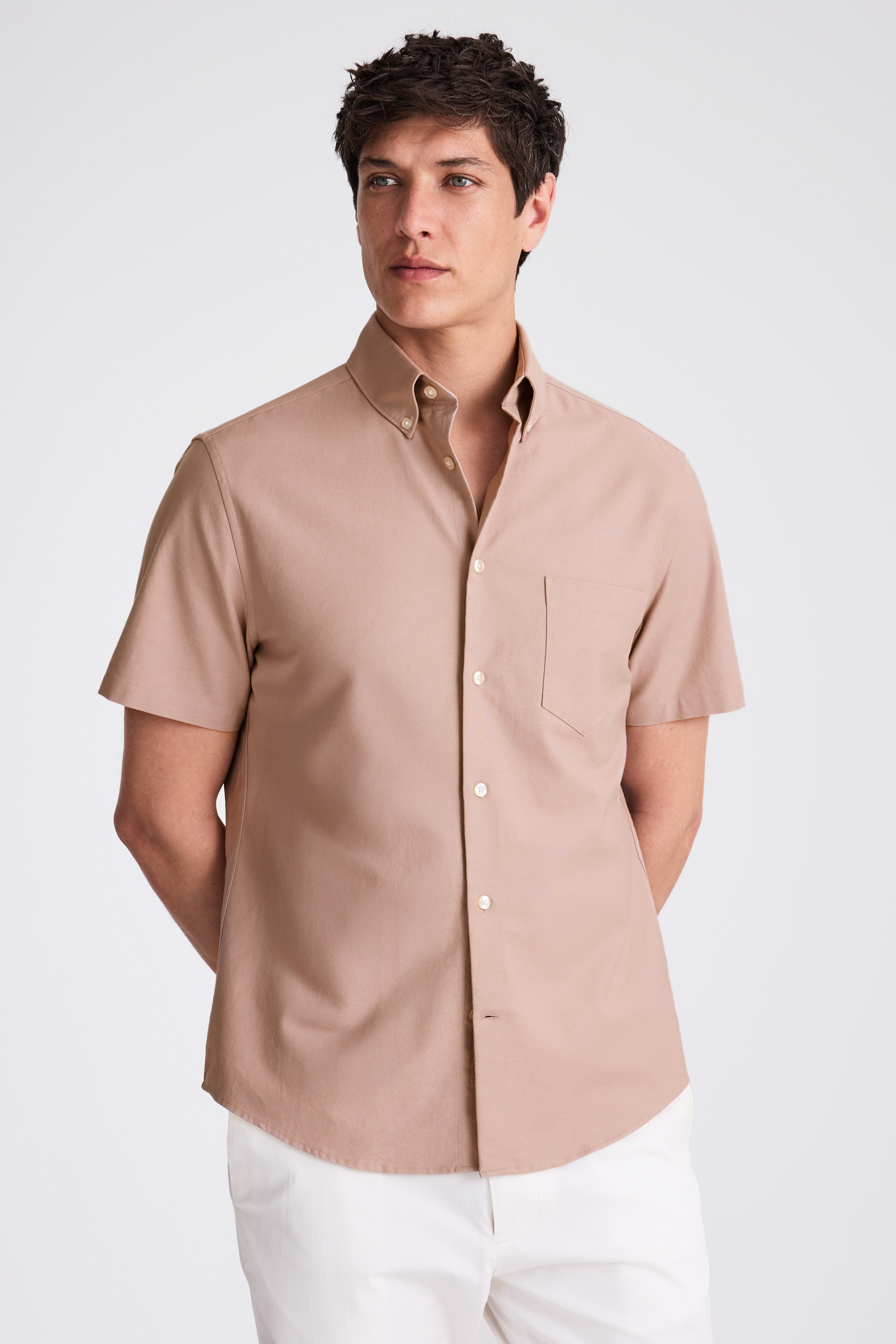 Dusty Pink Short Sleeve Washed Oxford Shirt
