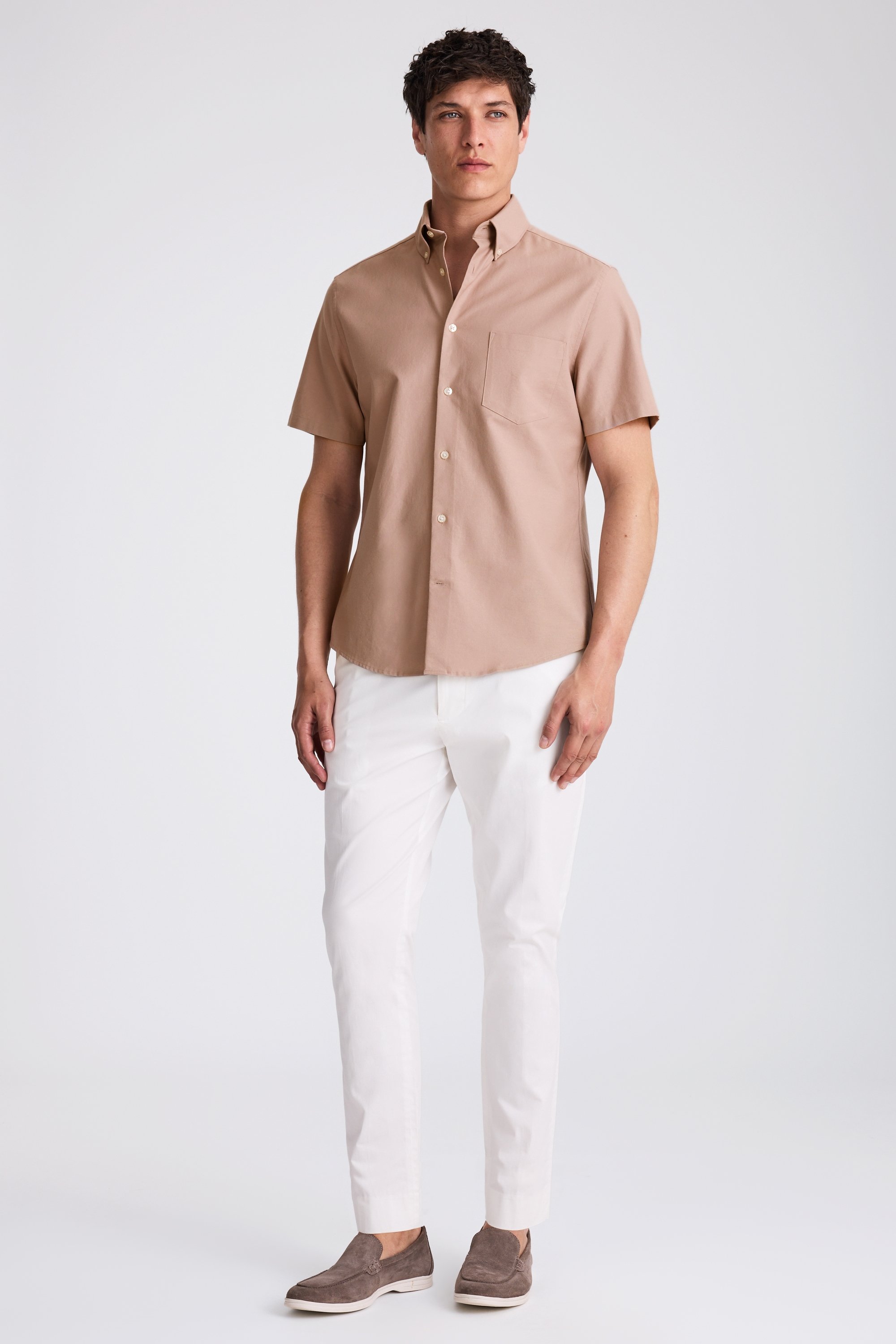 Dusty Pink Short Sleeve Washed Oxford Shirt