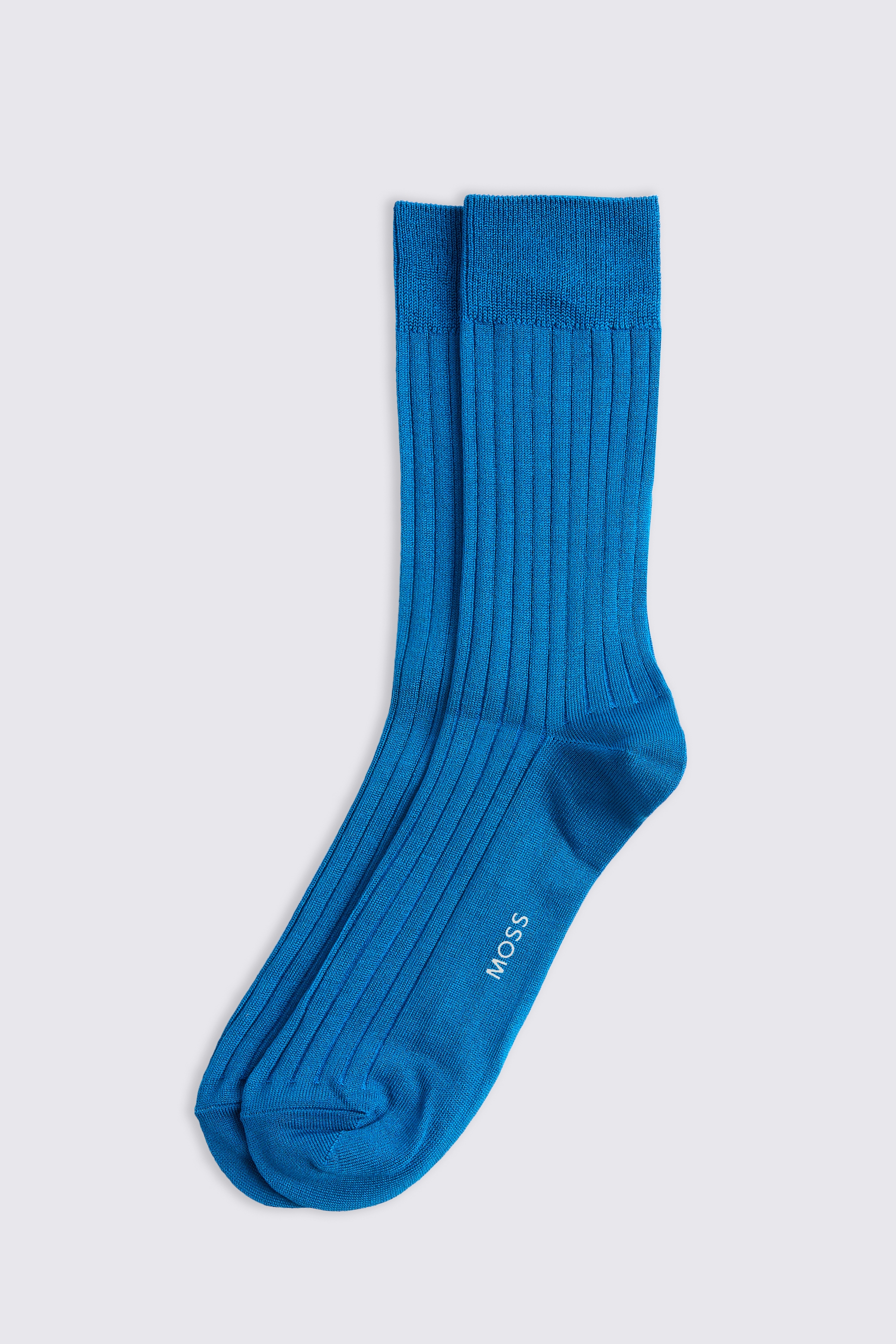 Cerulean Blue Ribbed Mercerised Socks