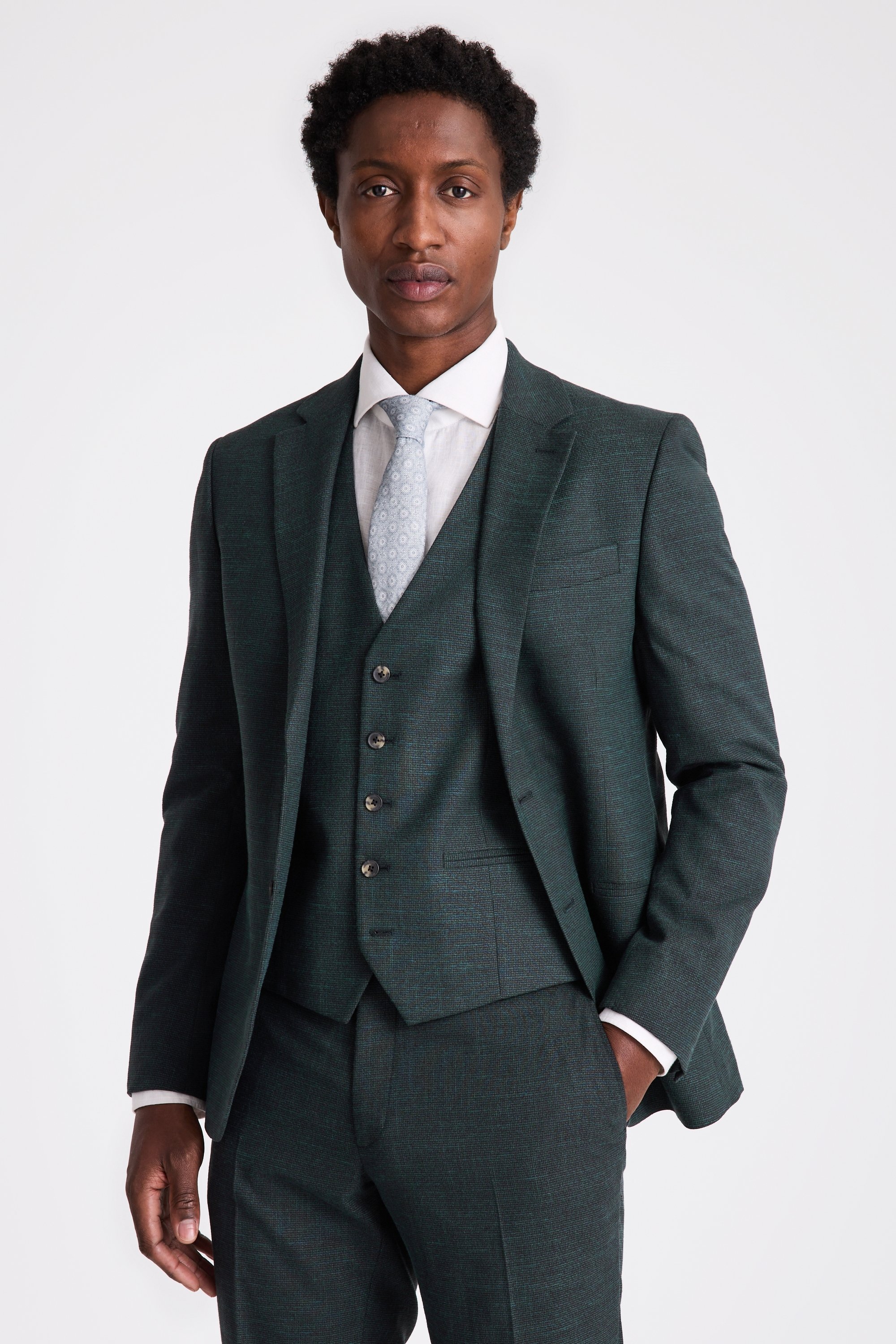 Custom Made slim fit dark green puppytooth suit