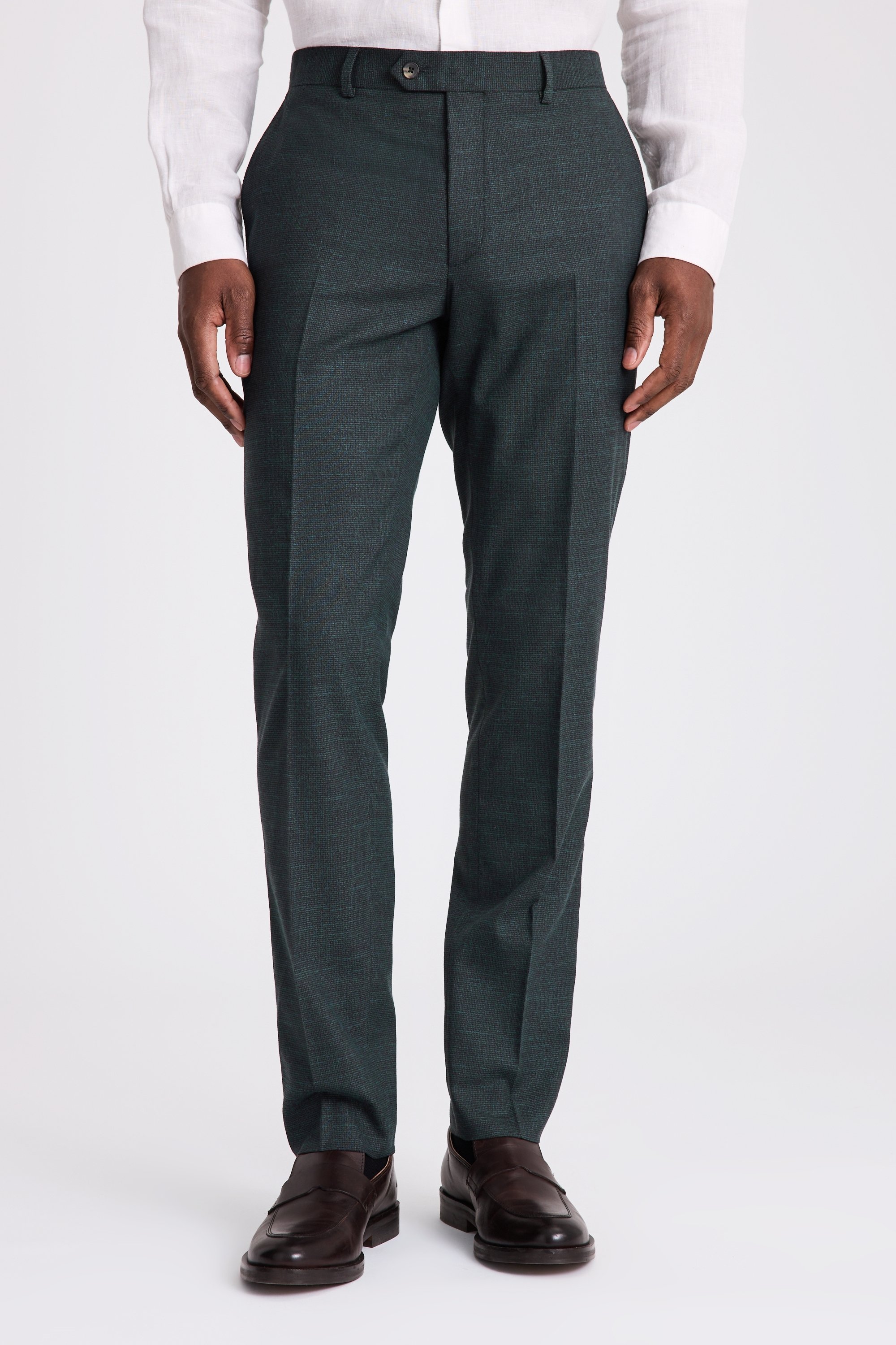Slim Fit Dark Green Puppytooth Trousers