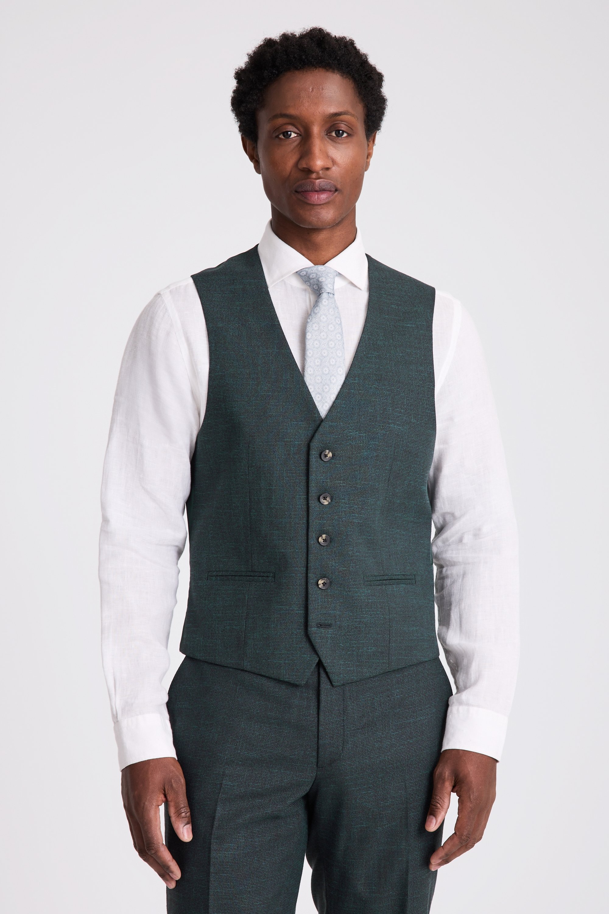 Slim Fit Dark Green Puppy Tooth Vest