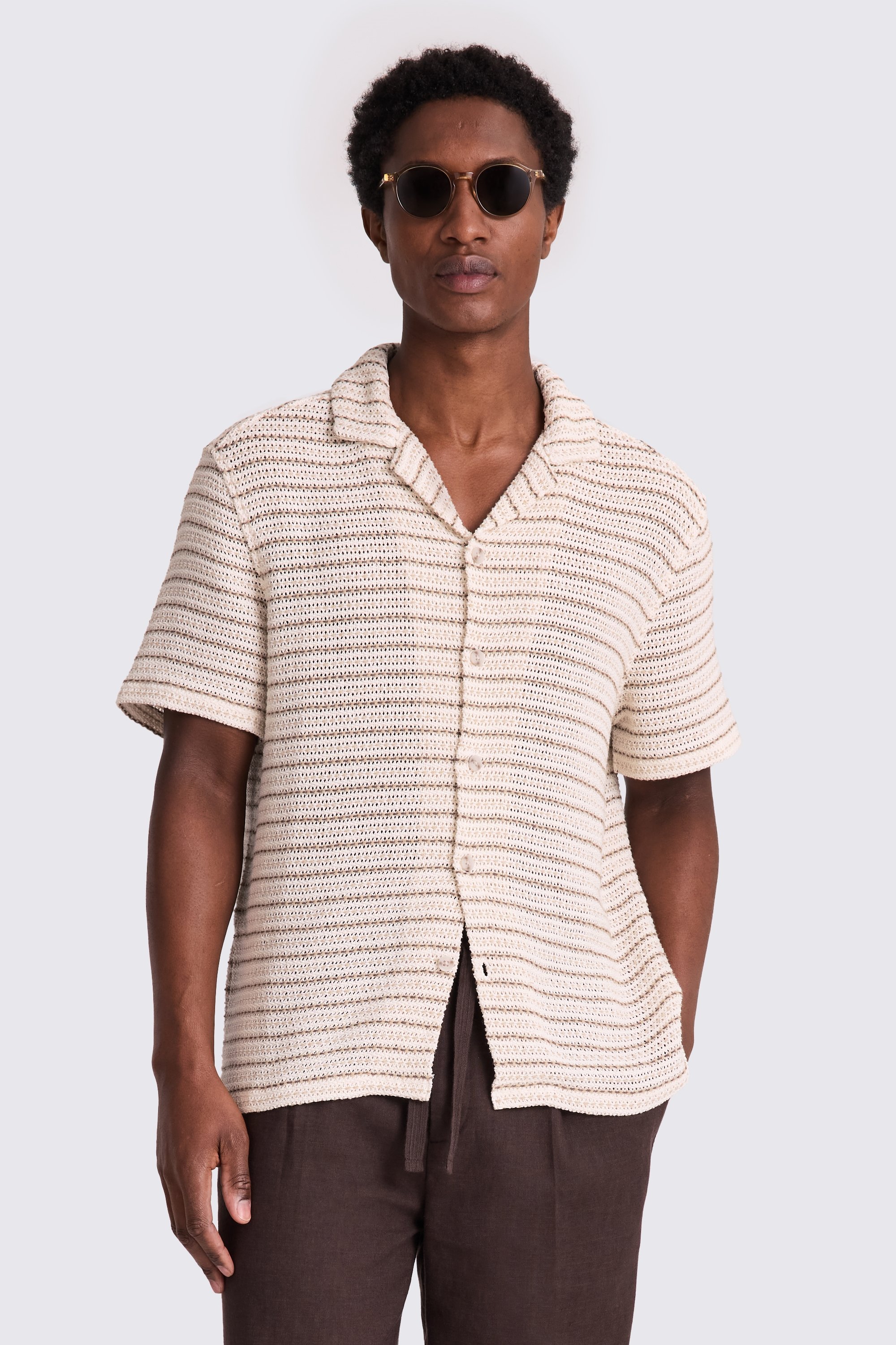 Neutral Crochet Stripe Shirt