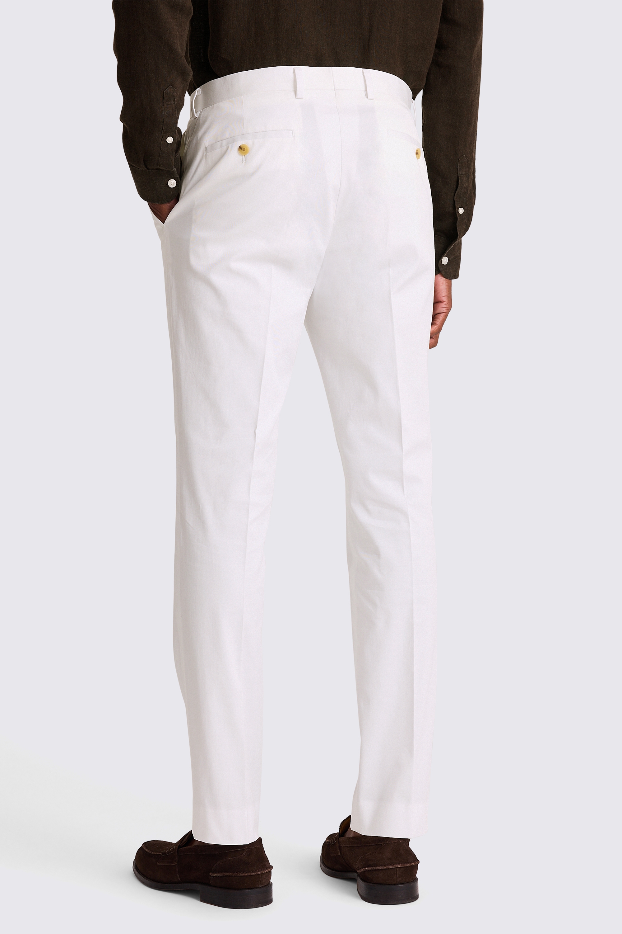 Slim Fit White Cotton Tailored Trousers