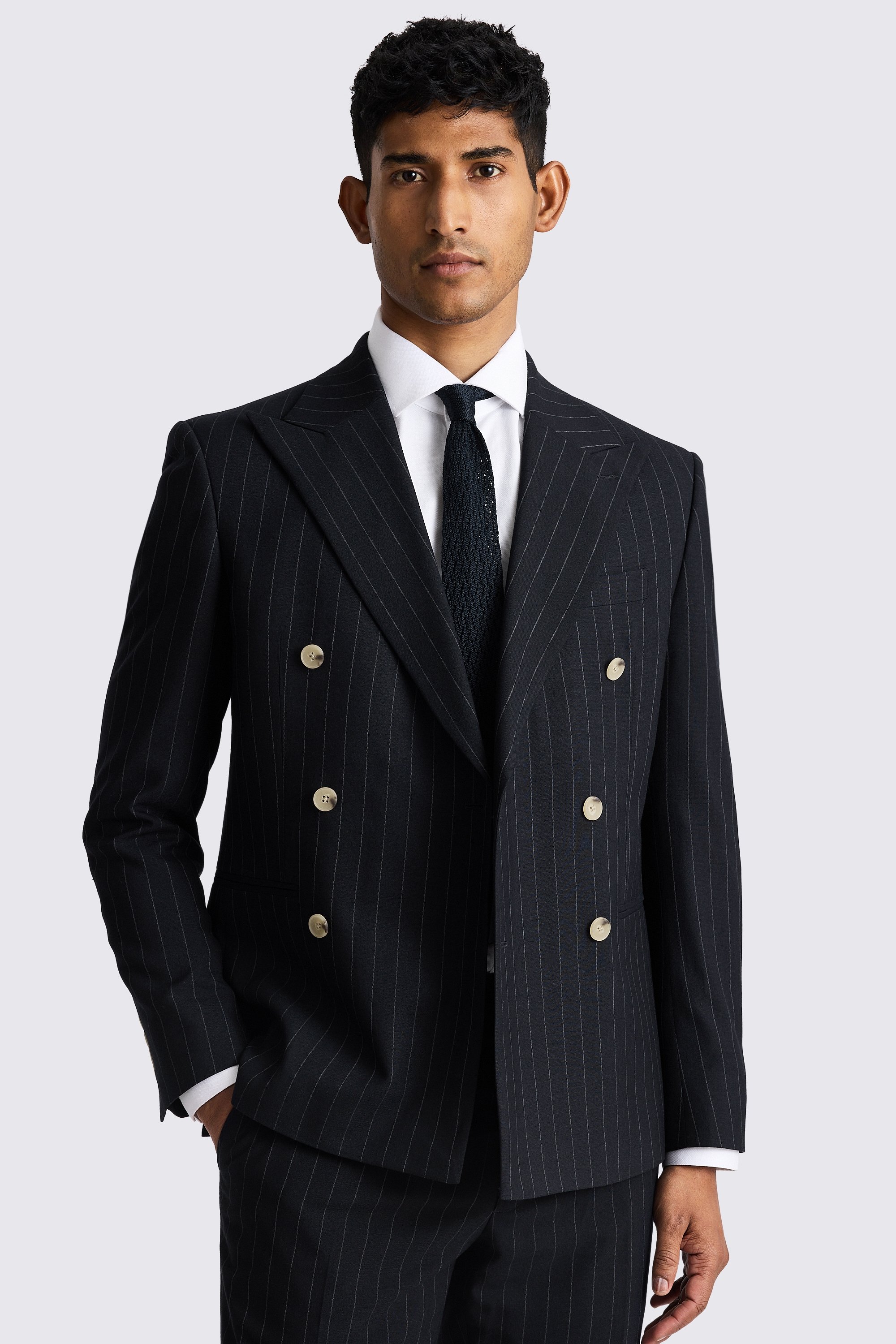Custom Made slim fit navy stripe suit