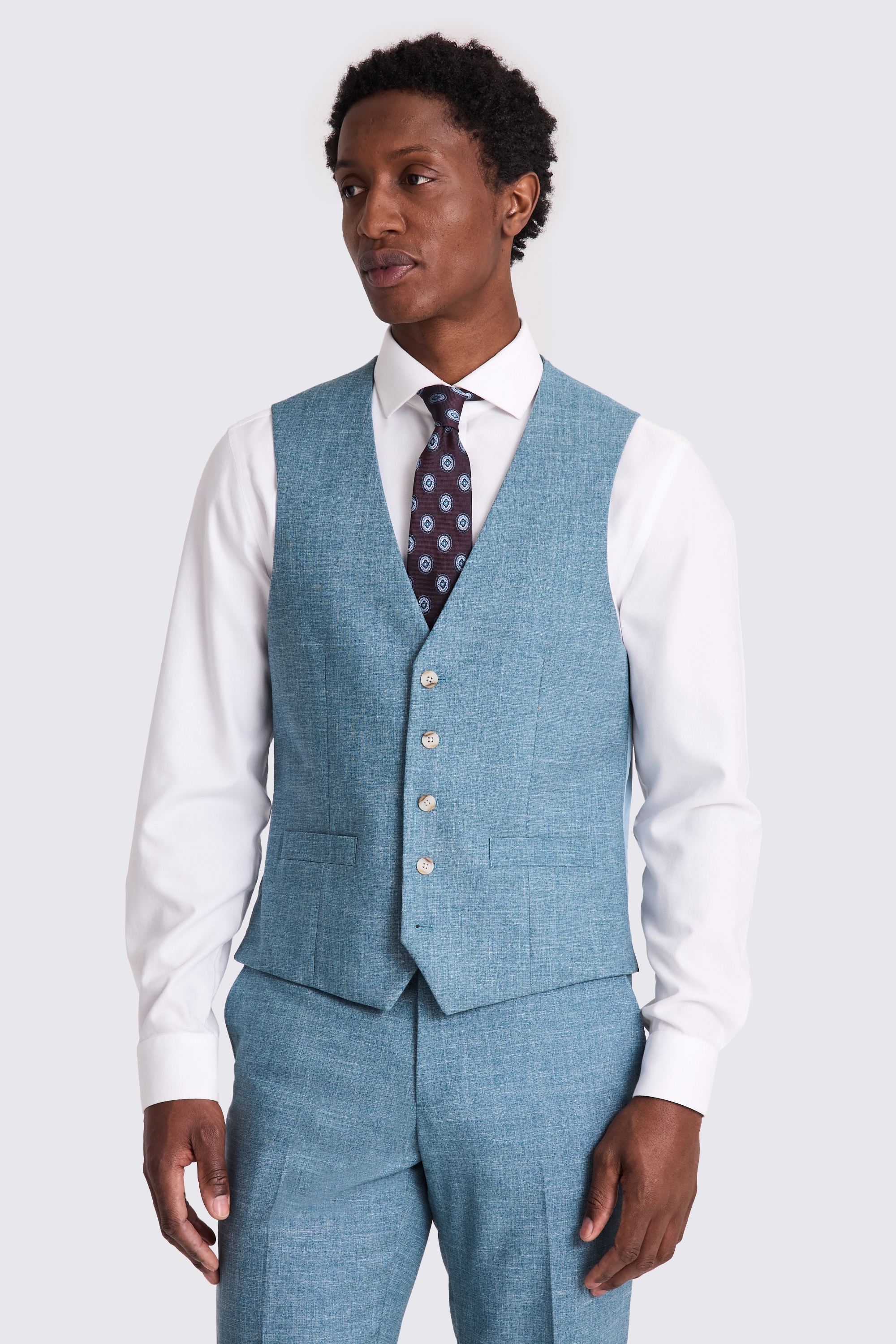 Tailored Fit Teal Slub Suit