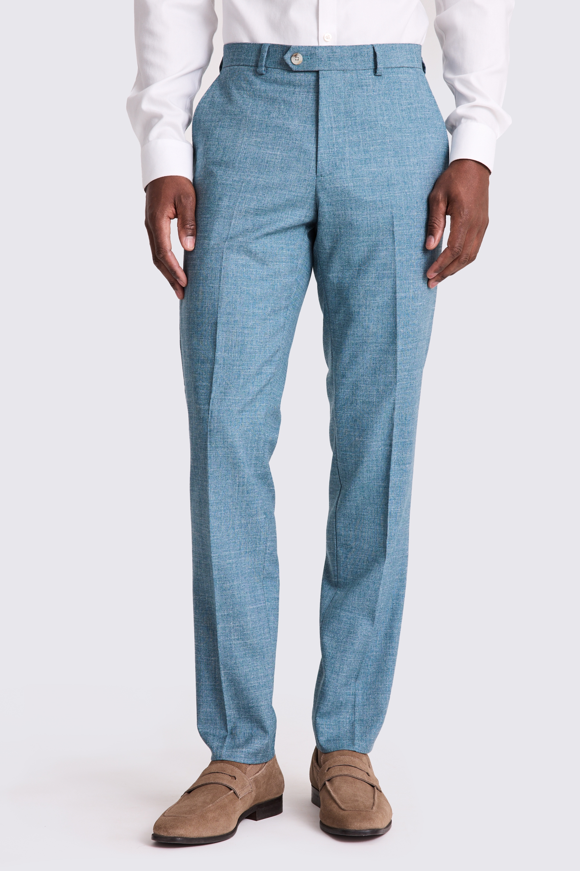 Tailored Fit Teal Slub Trousers