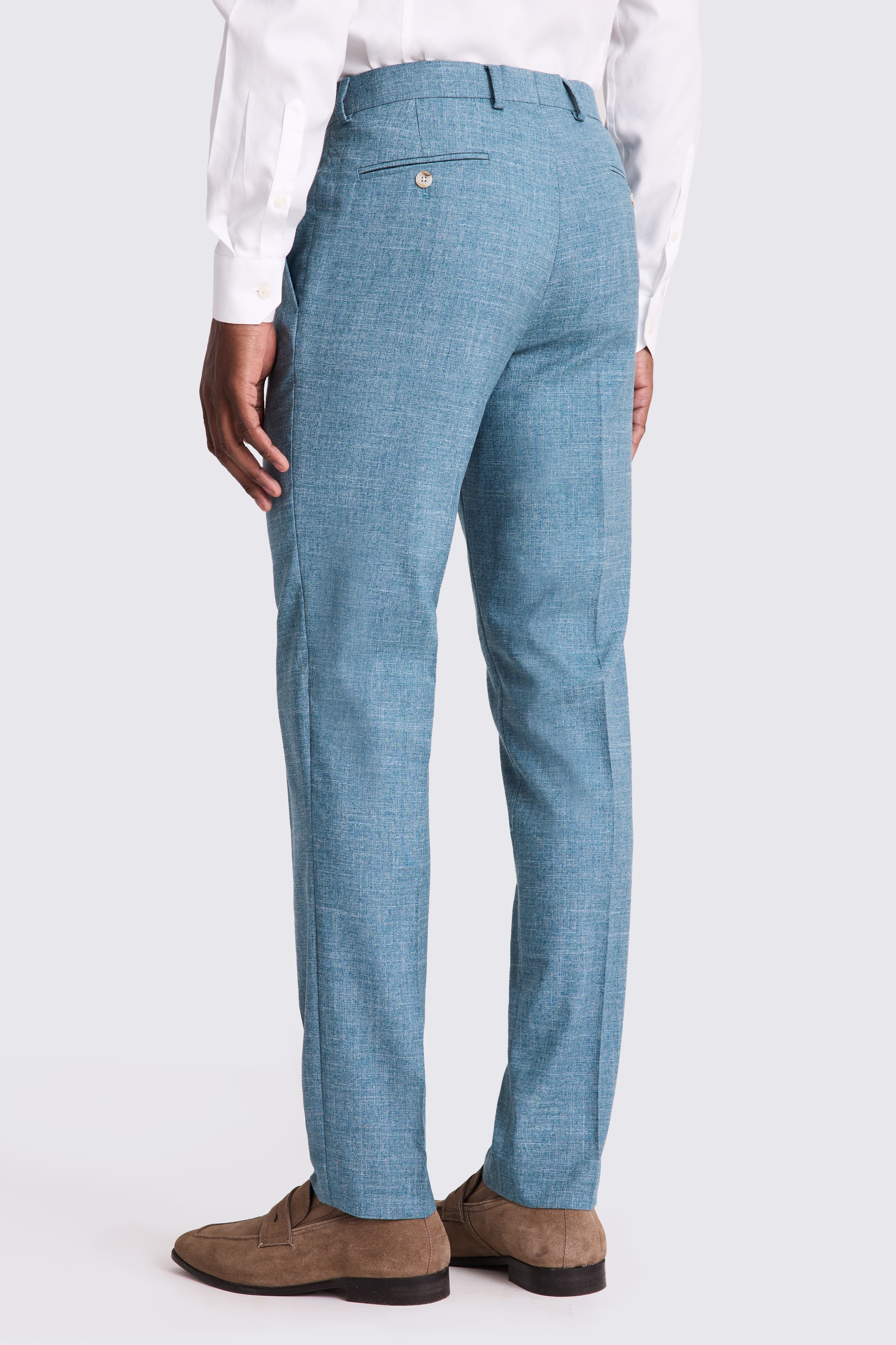 Tailored Fit Teal Slub Trousers