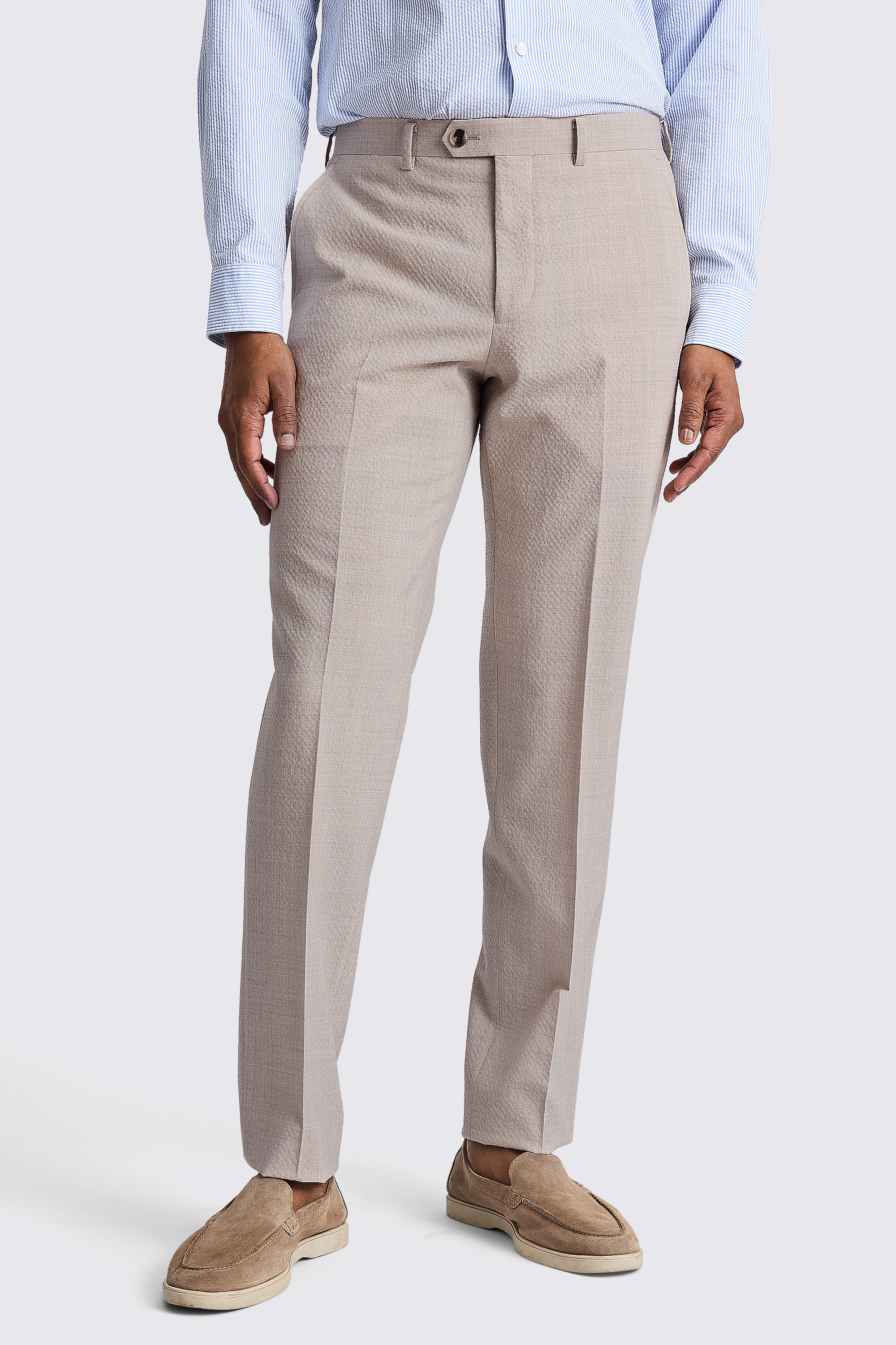 Tailored Fit Oatmeal Seersucker Trousers